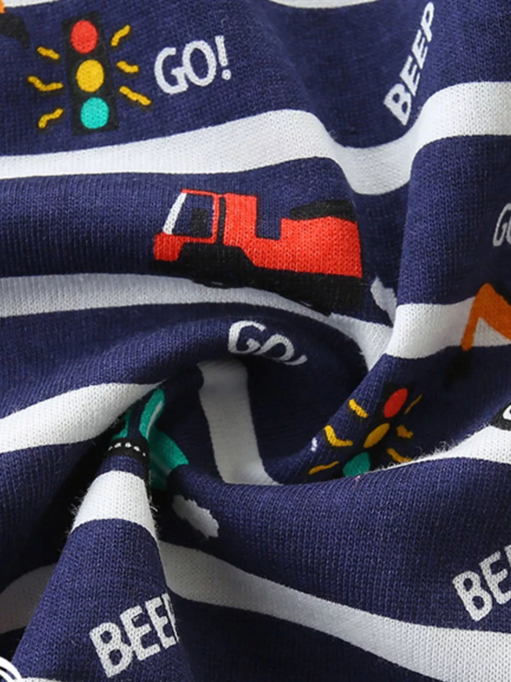 Children's Vehicle Print Striped Tee & Shorts Set