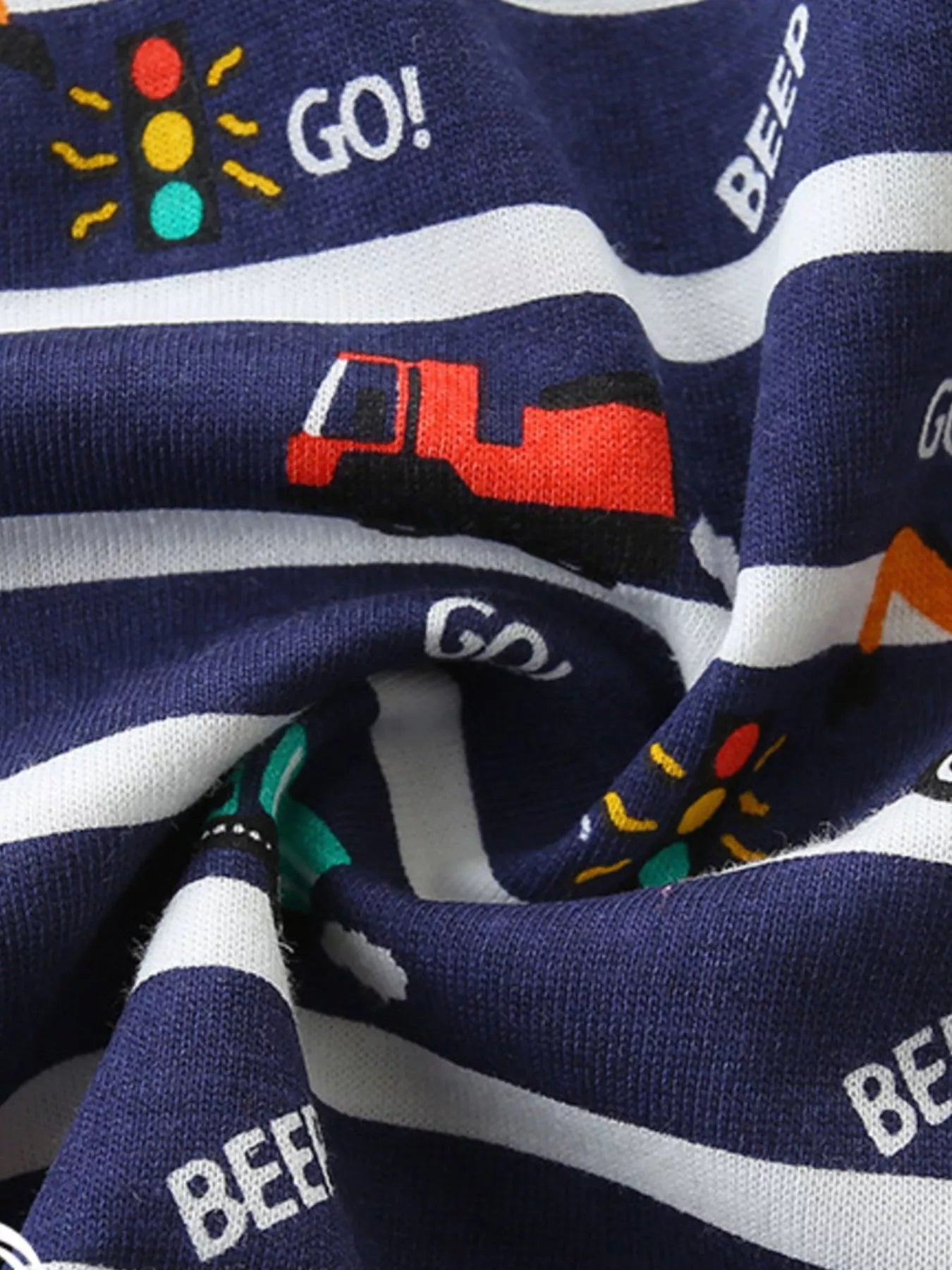 Children's Vehicle Print Striped Tee & Shorts Set