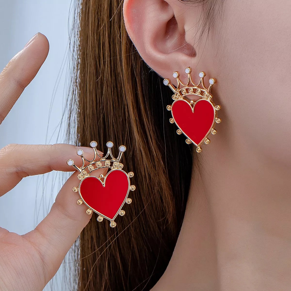 Crown Heart Stud Earrings