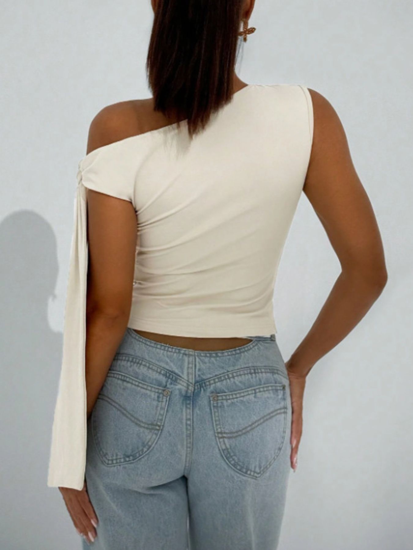 One-Shoulder Tie Detail Top