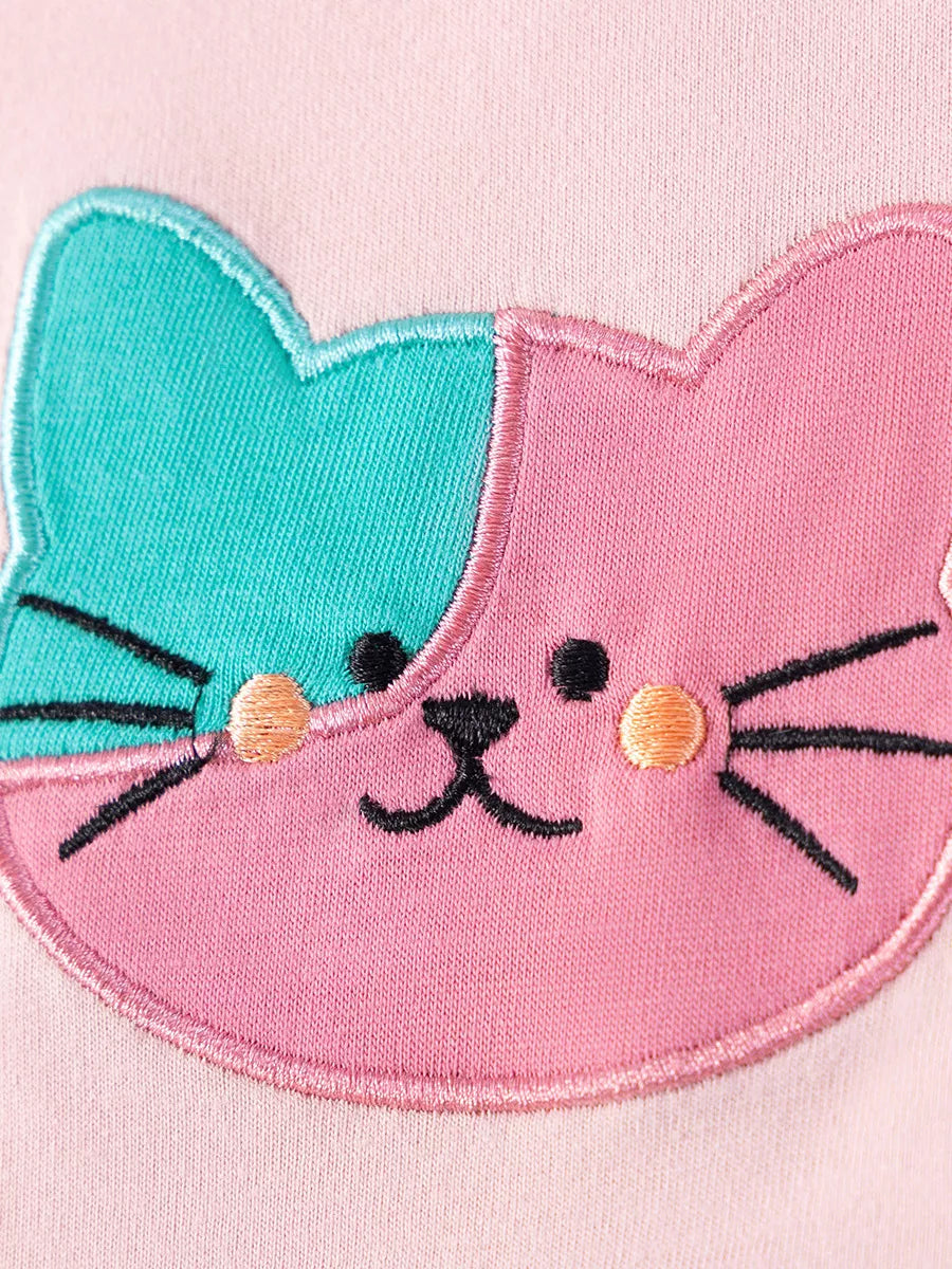 Children's Cat Embroidered Floral Tulle Dress