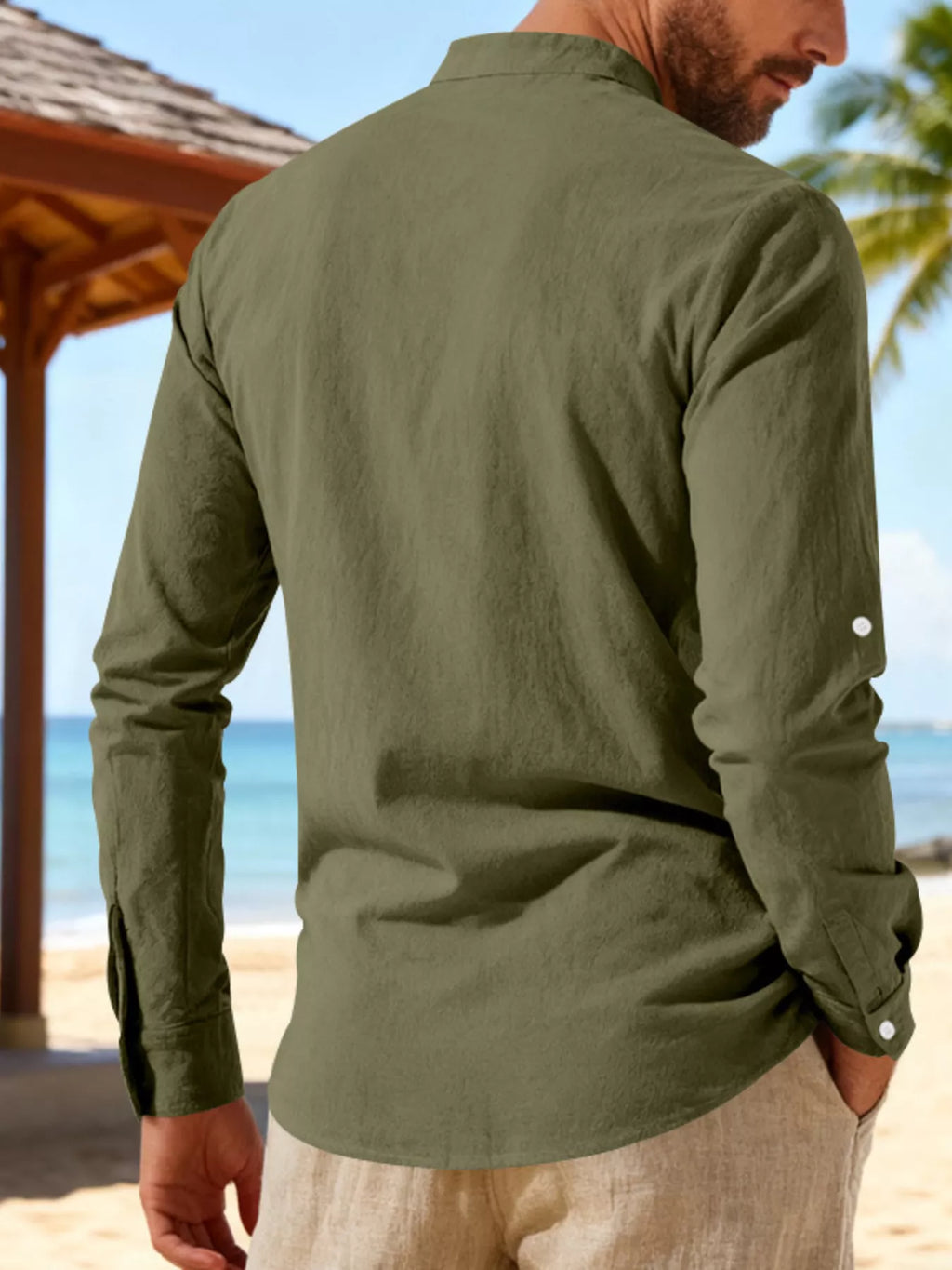 Men's Full Size Casual Lace-Up Linen Shirt Plus Size