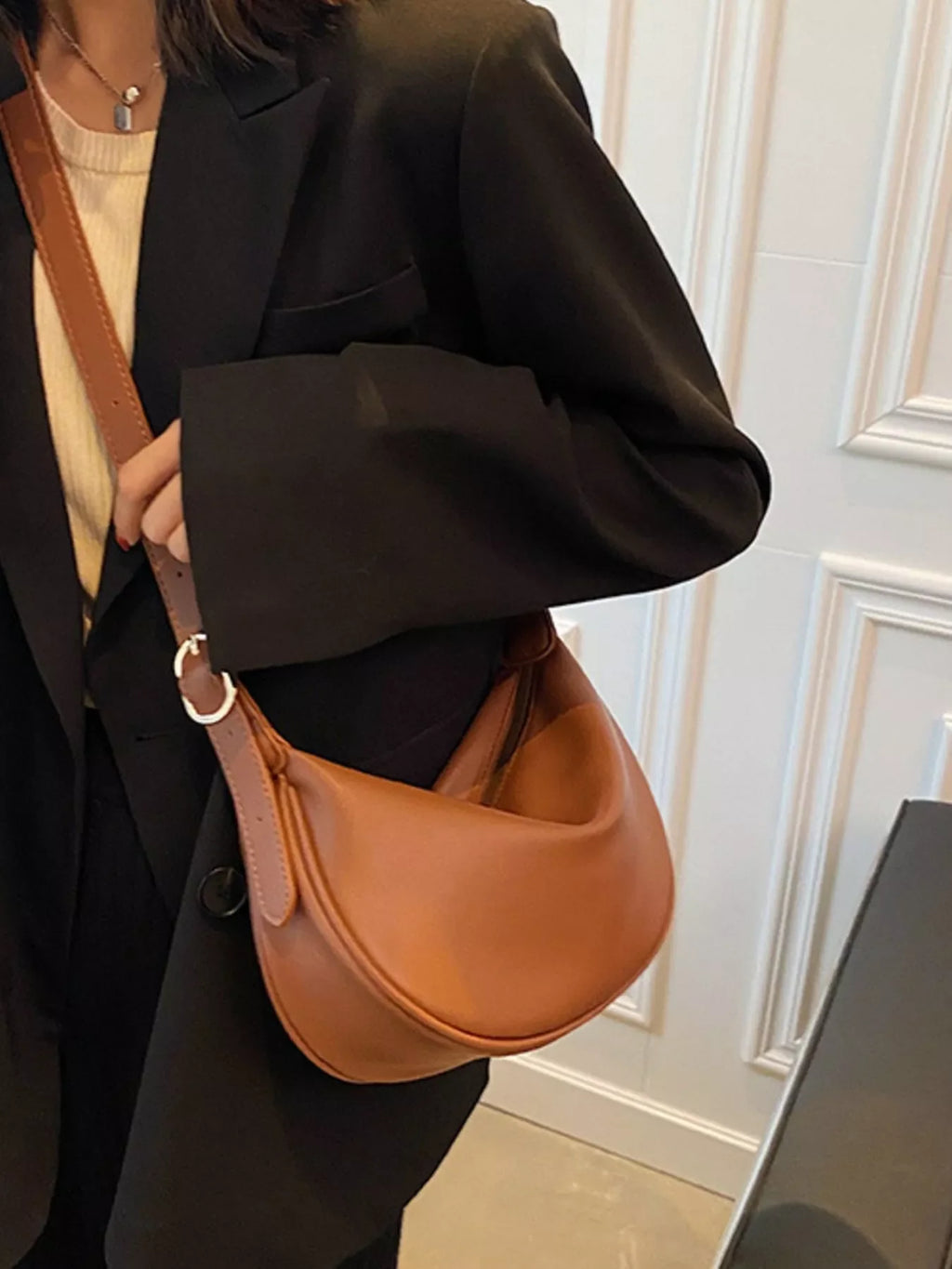 Adjustable Strap Crescent Crossbody Bag