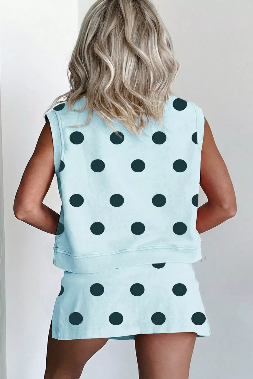 Polka Dot Sleeveless Top and Skort Casual Two-Piece Set