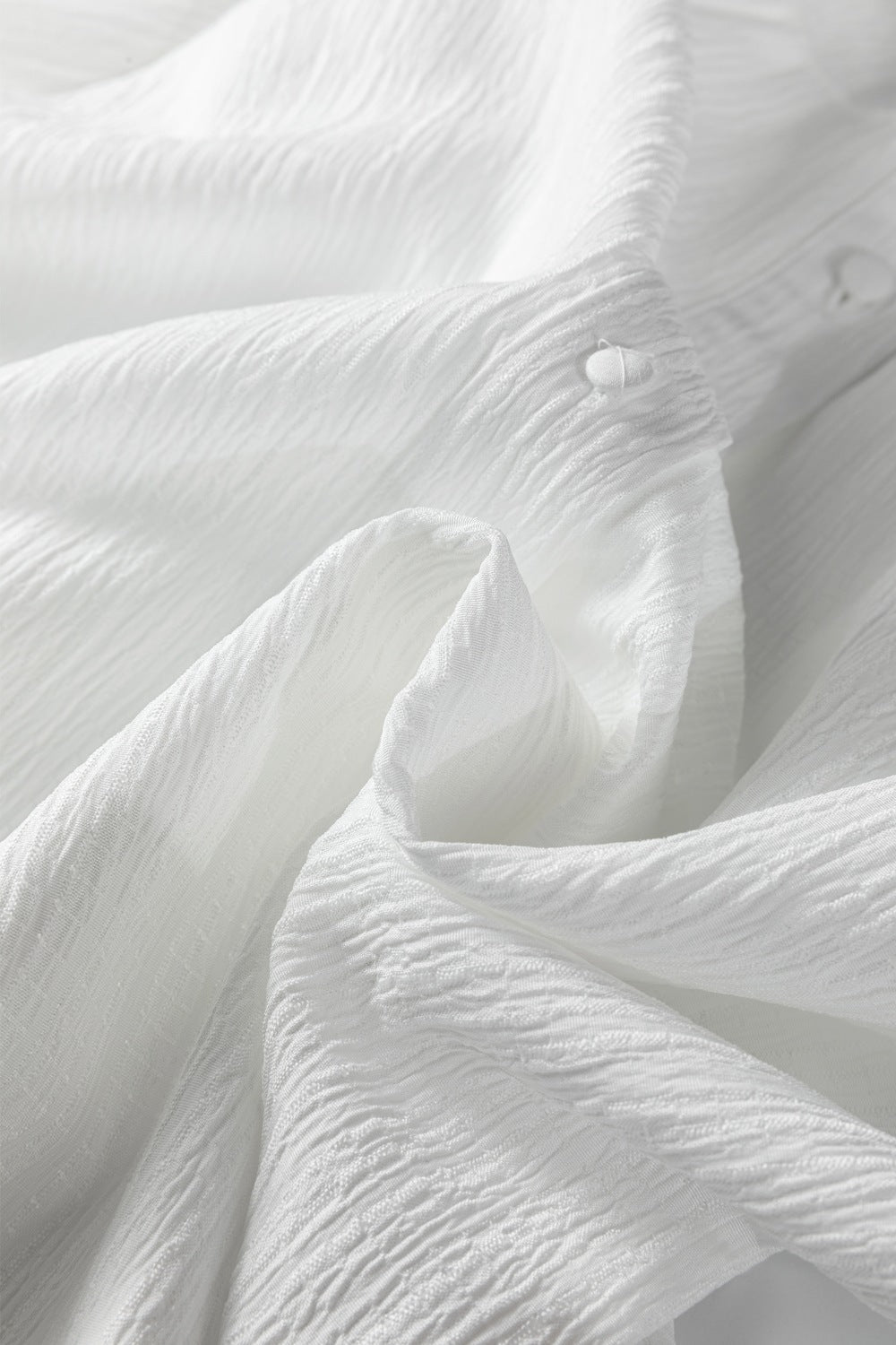 Crinkled Texture Lantern Sleeve Button Down Loose Shirt