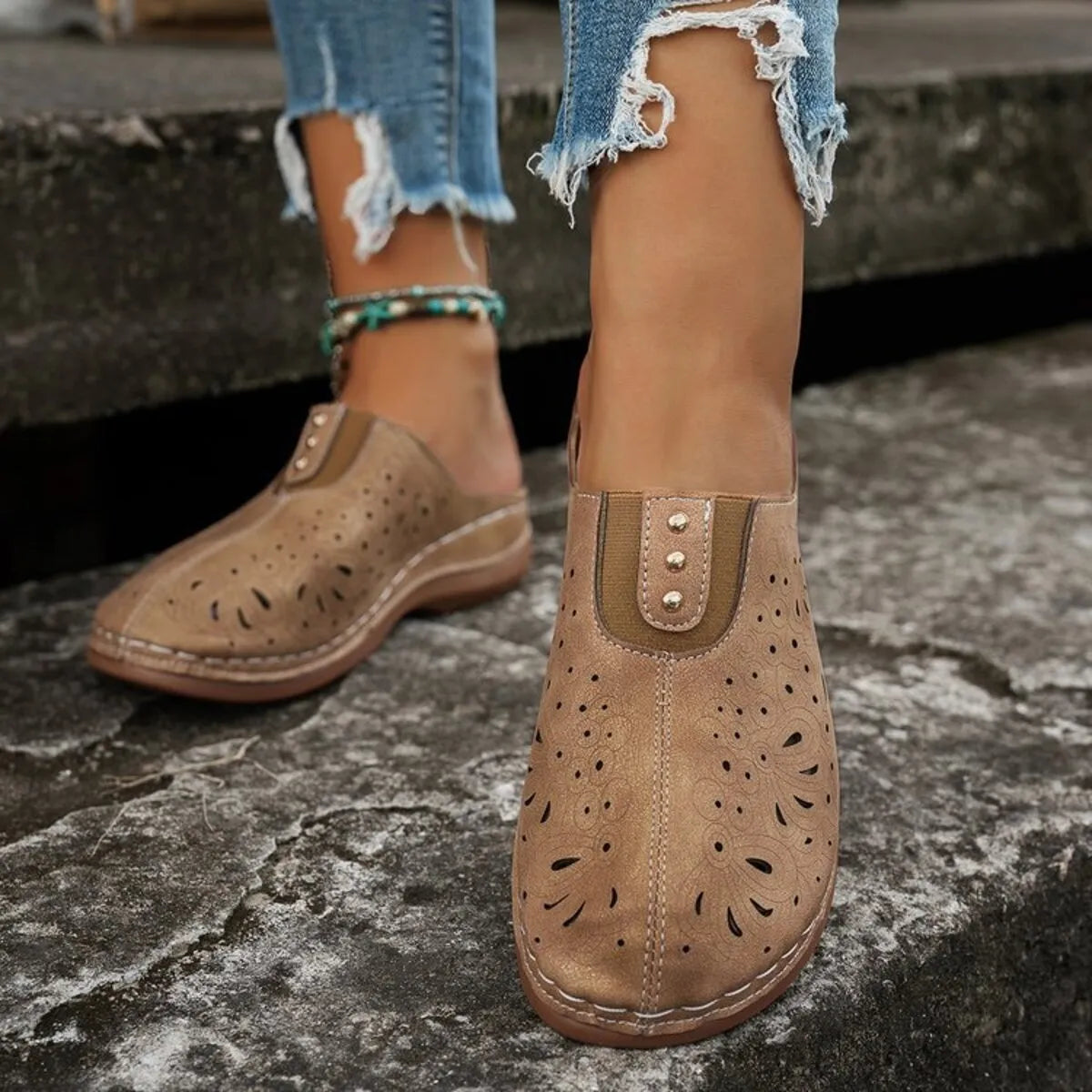 Round Toe Cutout Slip-Ons