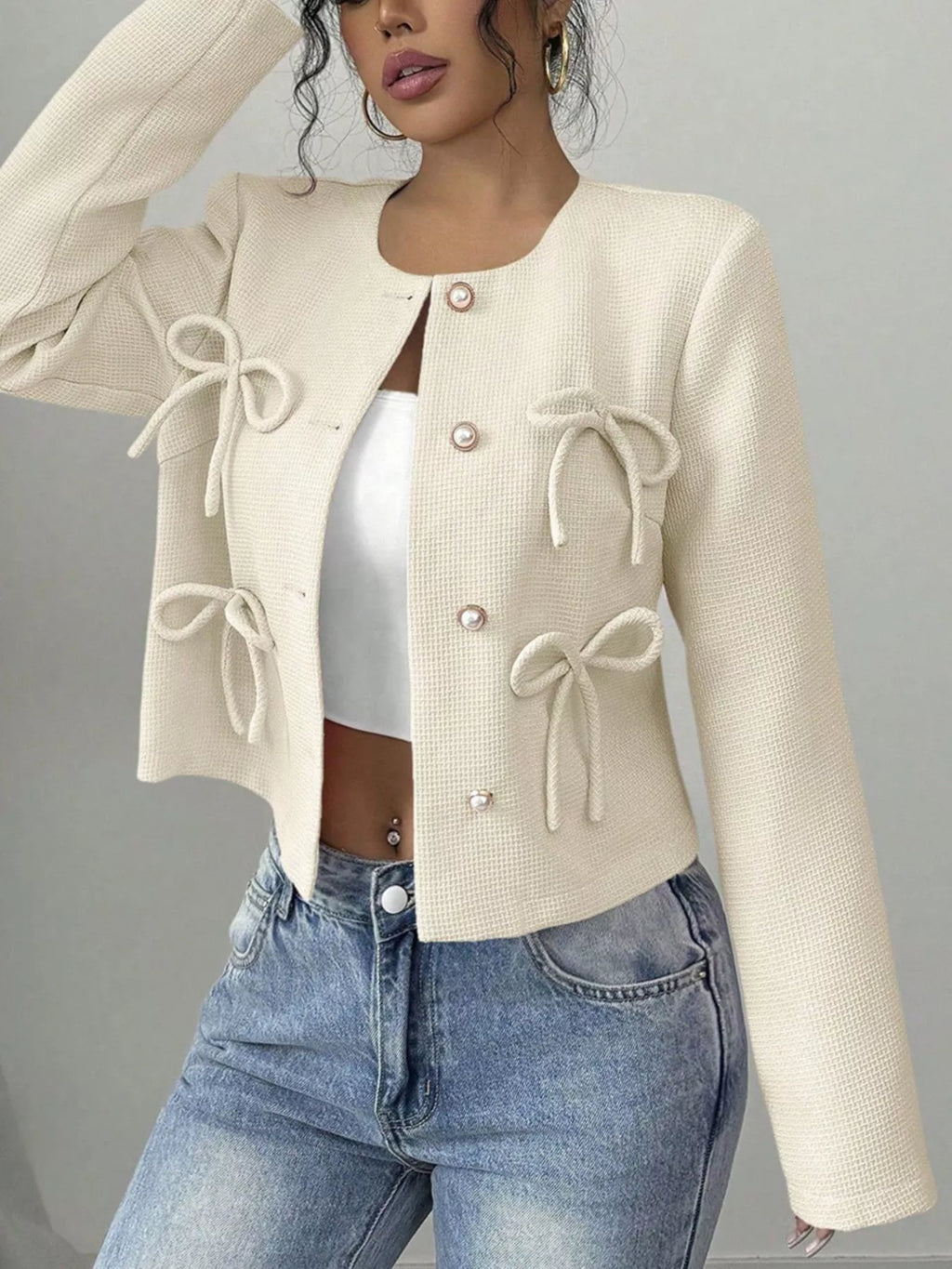 Bow Detail Cropped Outerwear