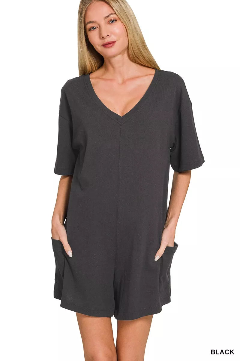 Zenana V or Scoop Neck Reversible 2-Way Romper