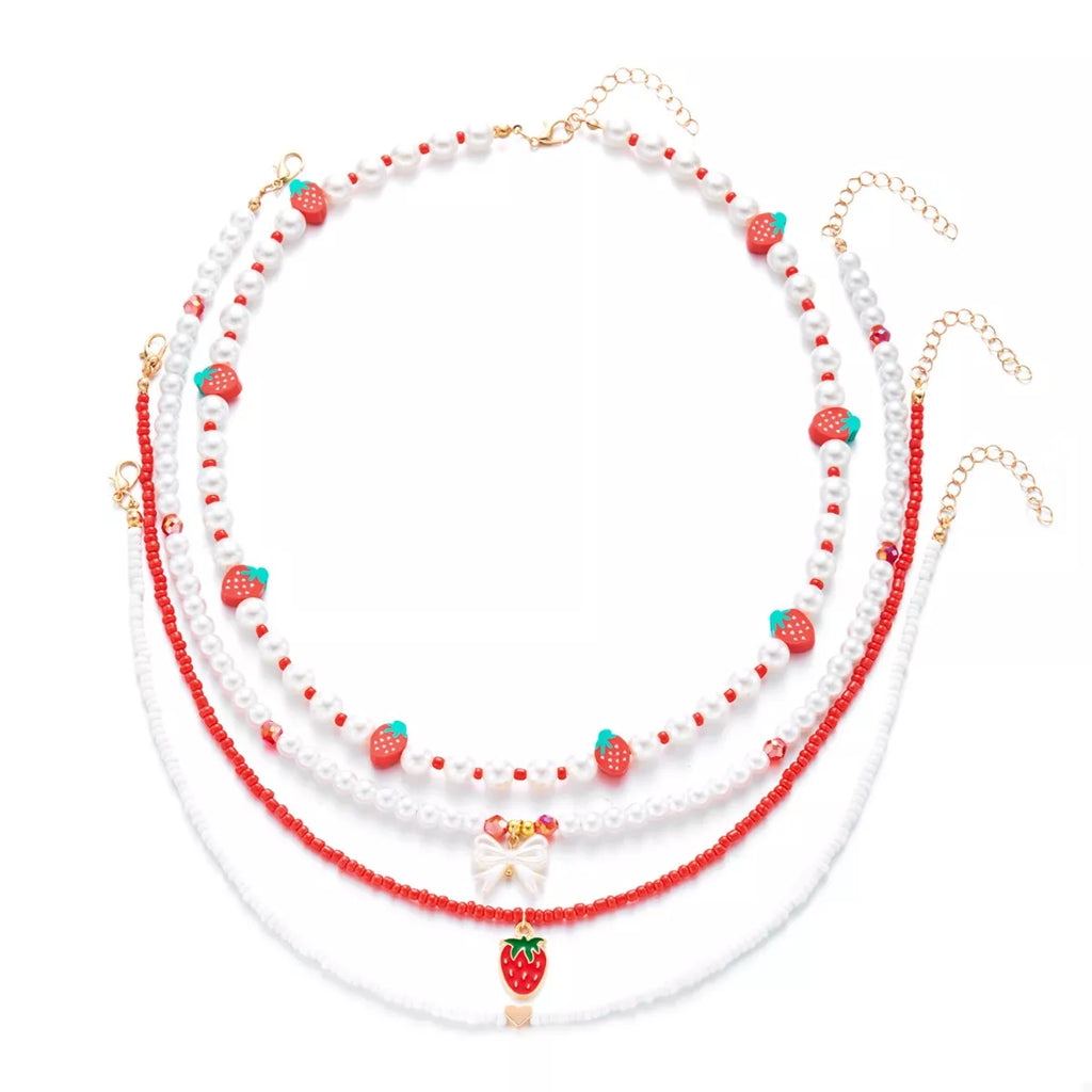 4 Piece Strawberry Pearl Beaded Necklace