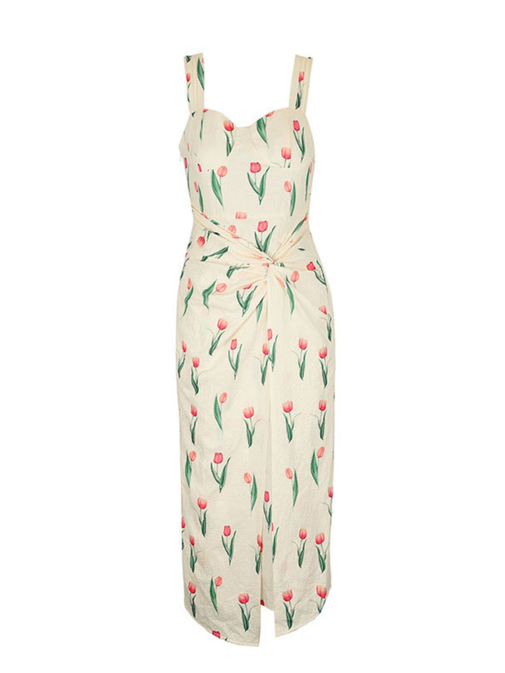 Tulip Print Twist Front Slit Cami Dress