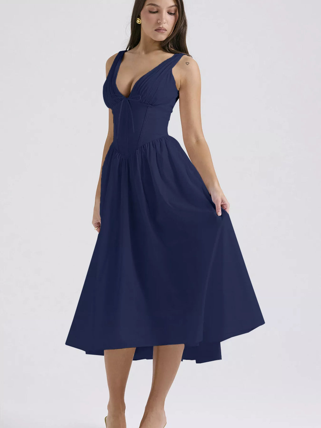 V-Neck Sleeveless Midi Dress