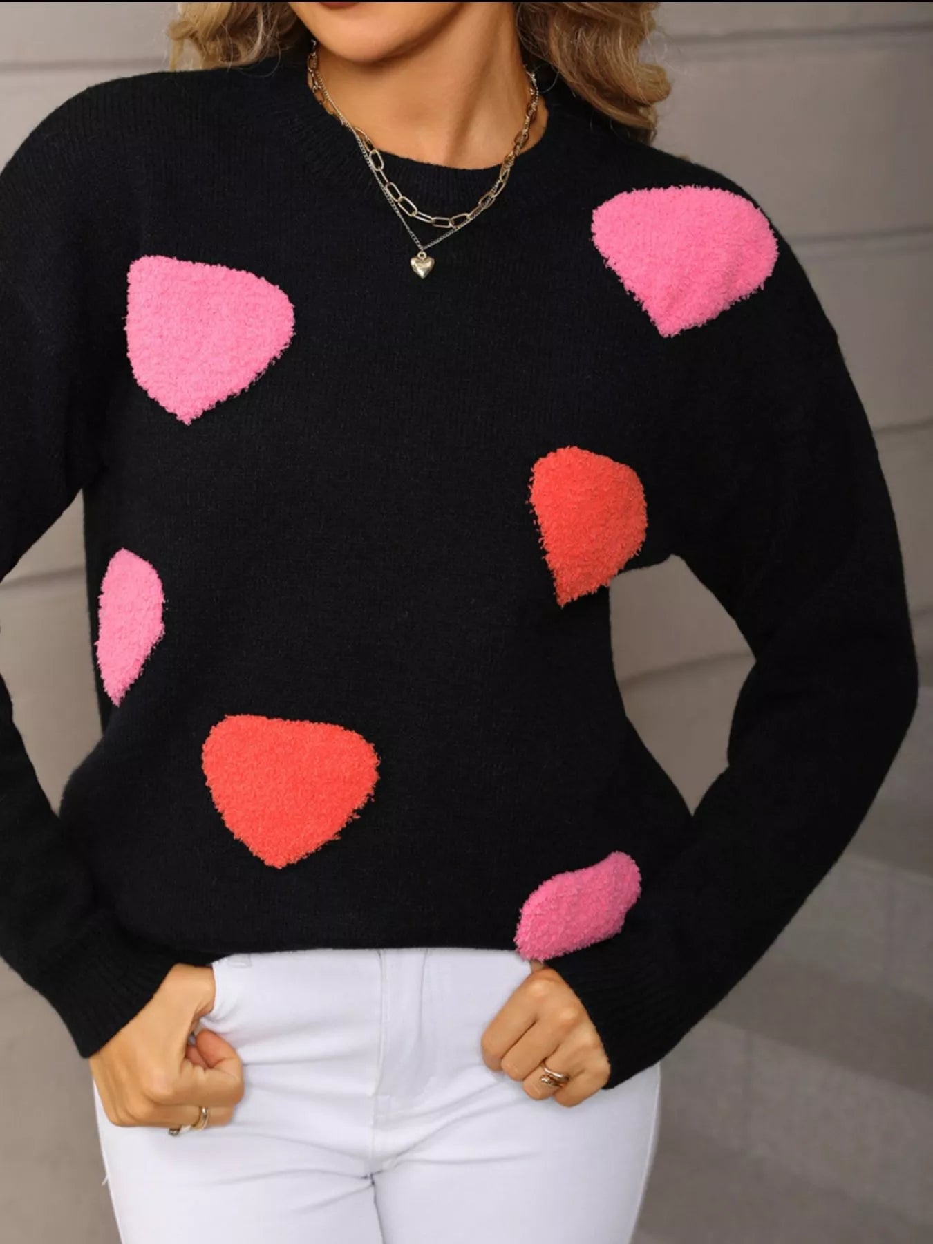 Valentine's Day Heart Pattern Long Sleeve Sweater