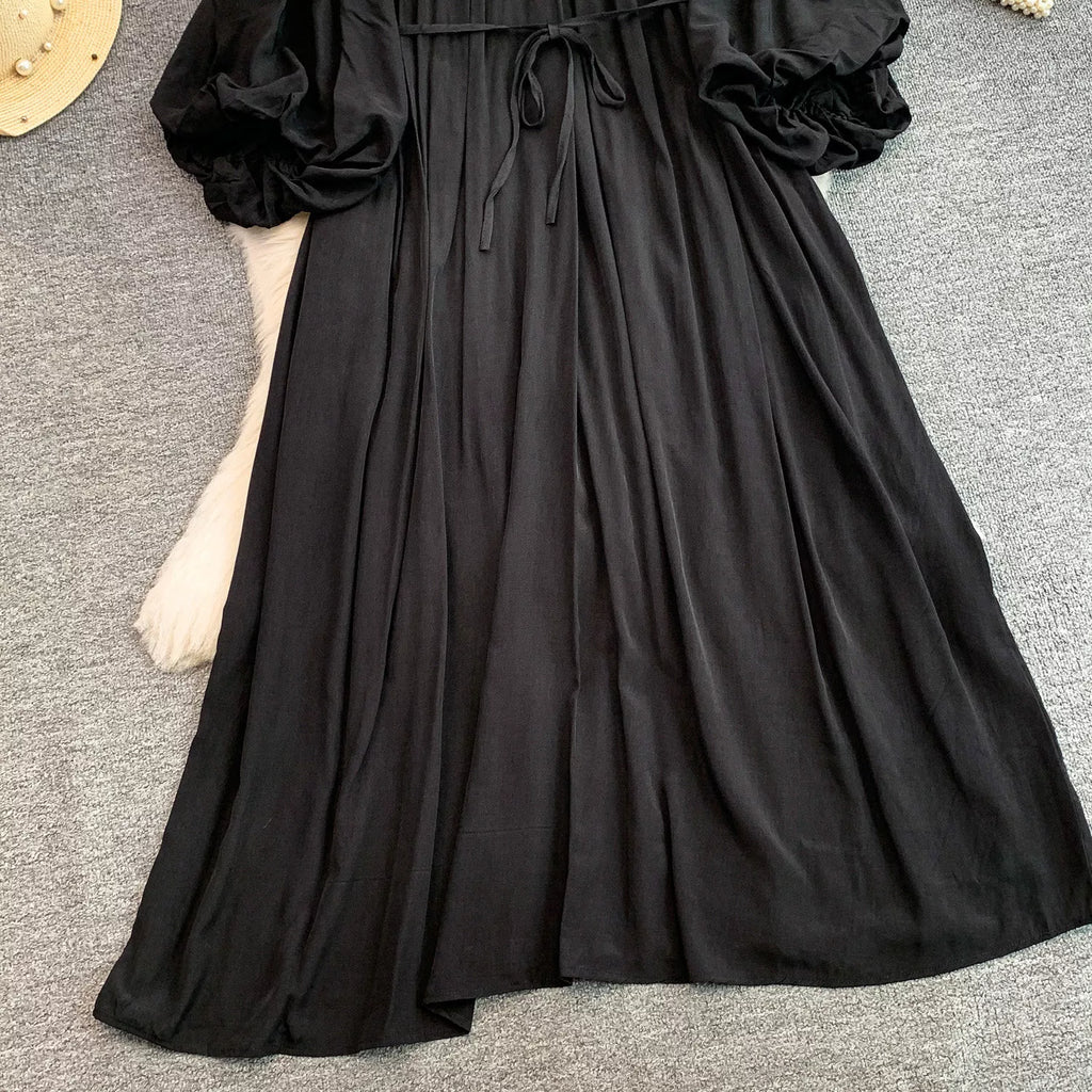 Balloon Sleeve Tie-Waist Dress