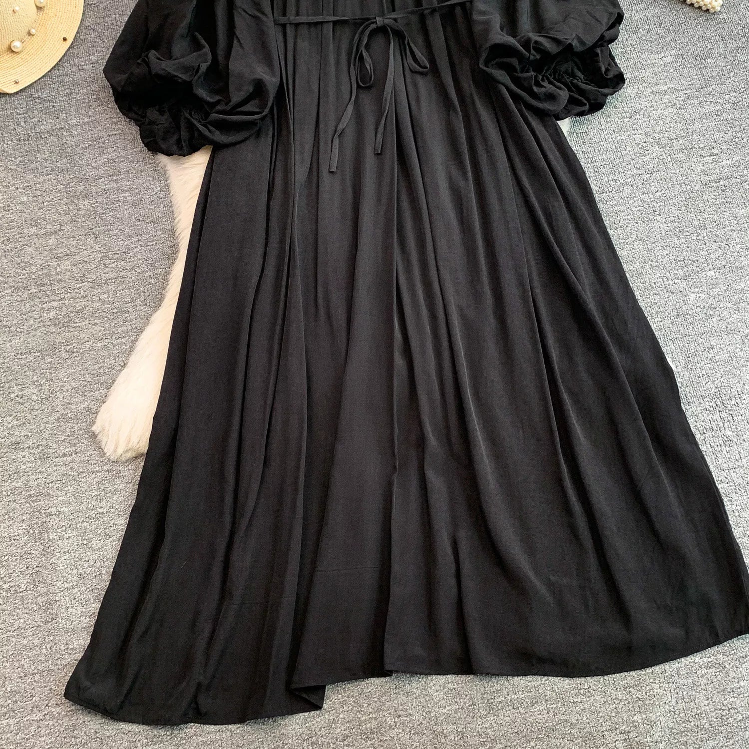 Balloon Sleeve Tie-Waist Dress