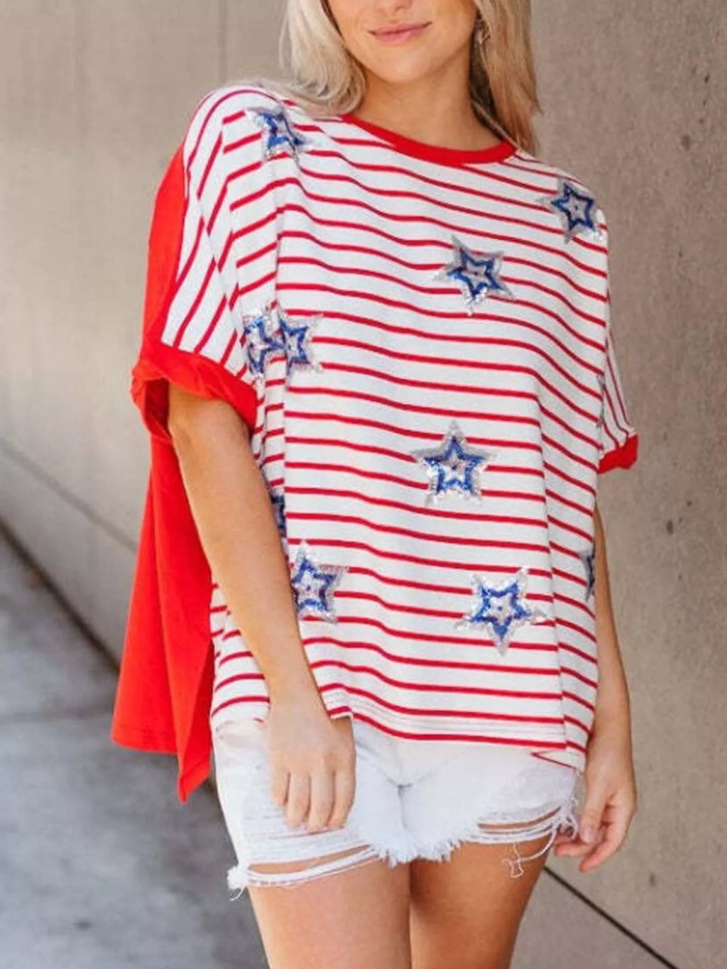Striped Star Sequin Patriotic T-Shirt