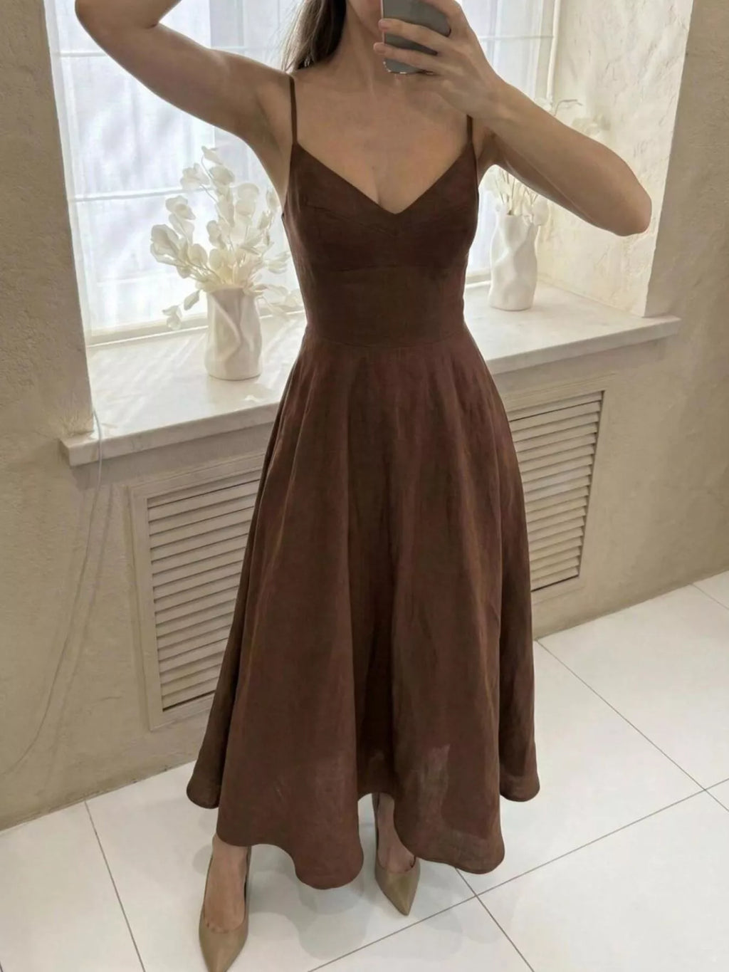 A-Line Spaghetti Strap Midi Dress