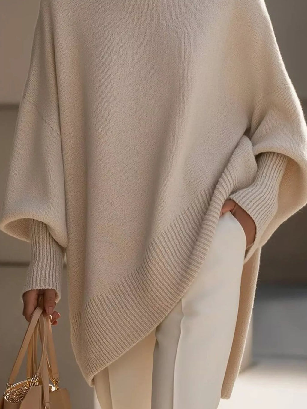 Ribbed Batwing Sleeve Oversized Sweater