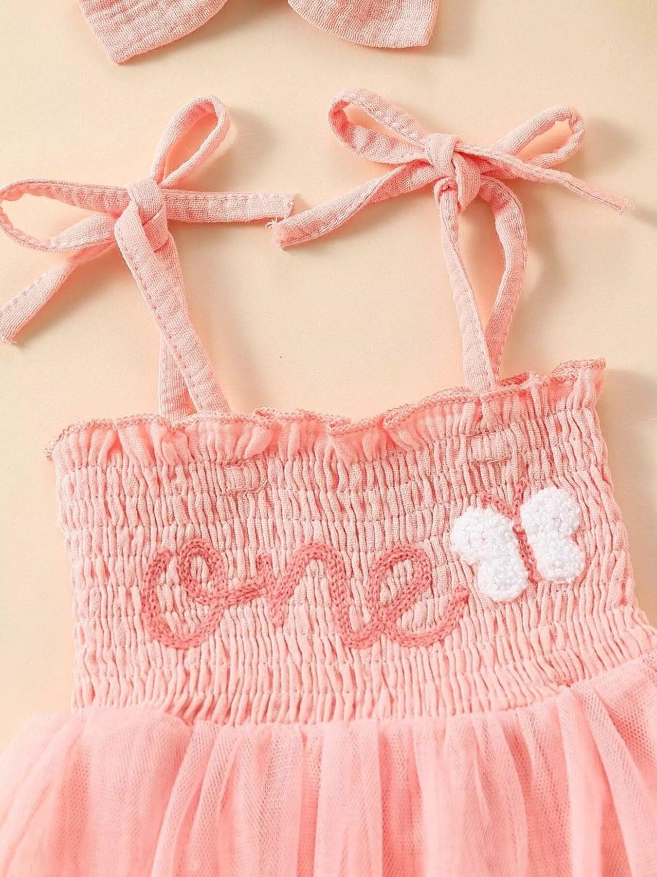 Children's Smocked Tie Shoulder Bodysuit & Headband Set