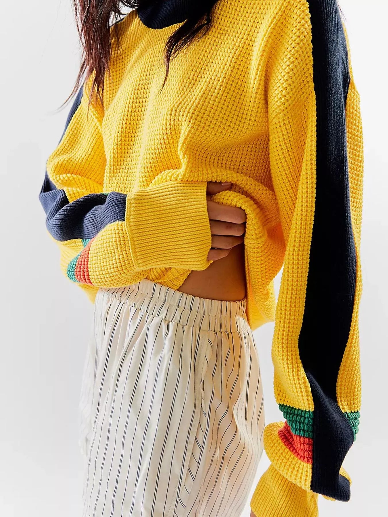 Color Block Waffle Knit Sweater