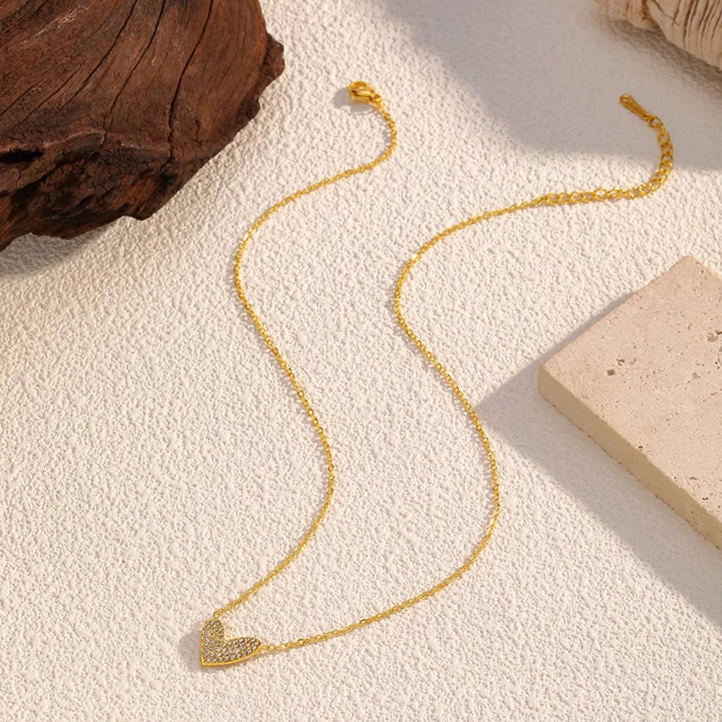 18K Gold-Plated Rhinestone Heart Necklace