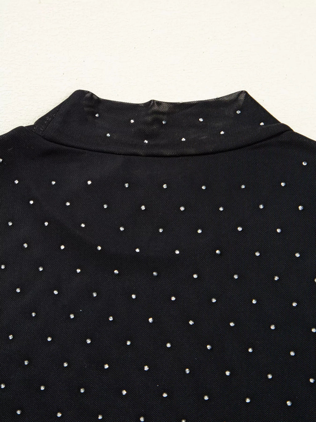 Rhinestone Embellished Mesh Long Sleeve Top