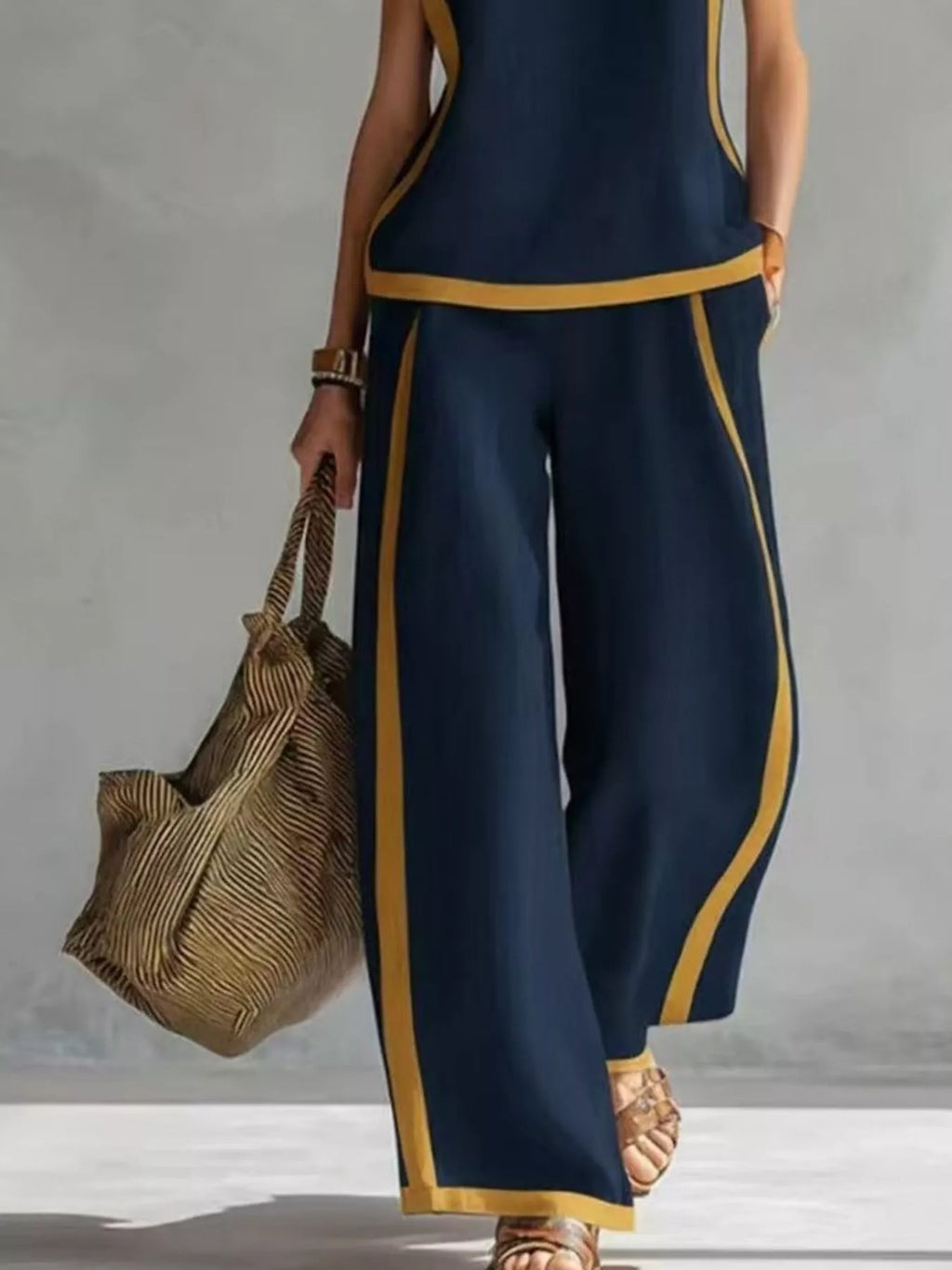 Sleeveless Tank Top and Wide-Leg Pants Set