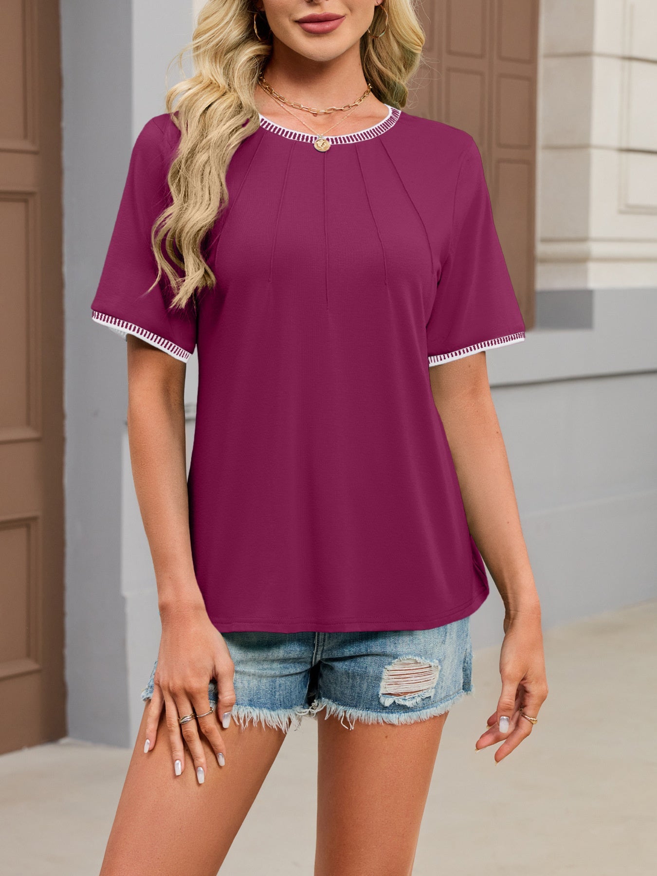 Contrast Trim Short Sleeve T-Shirt – Bright Tones