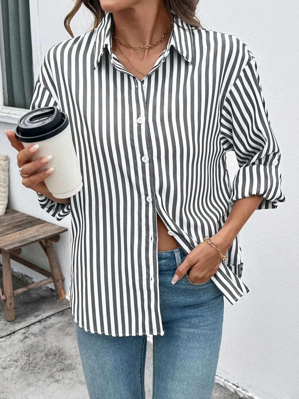 Striped Oversized Button-Up Shirt