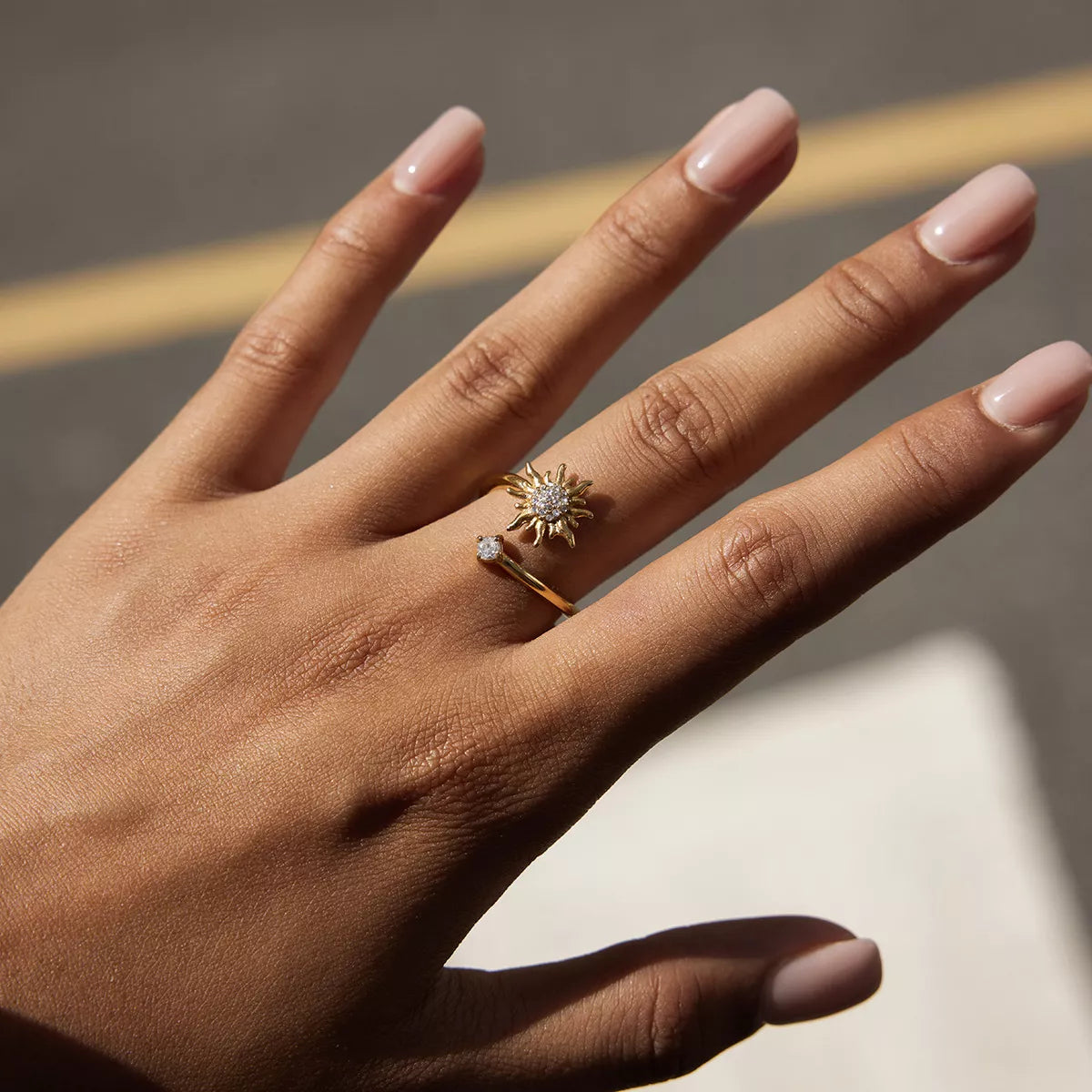 18K Gold-Plated Zircon Sun Bypass Ring