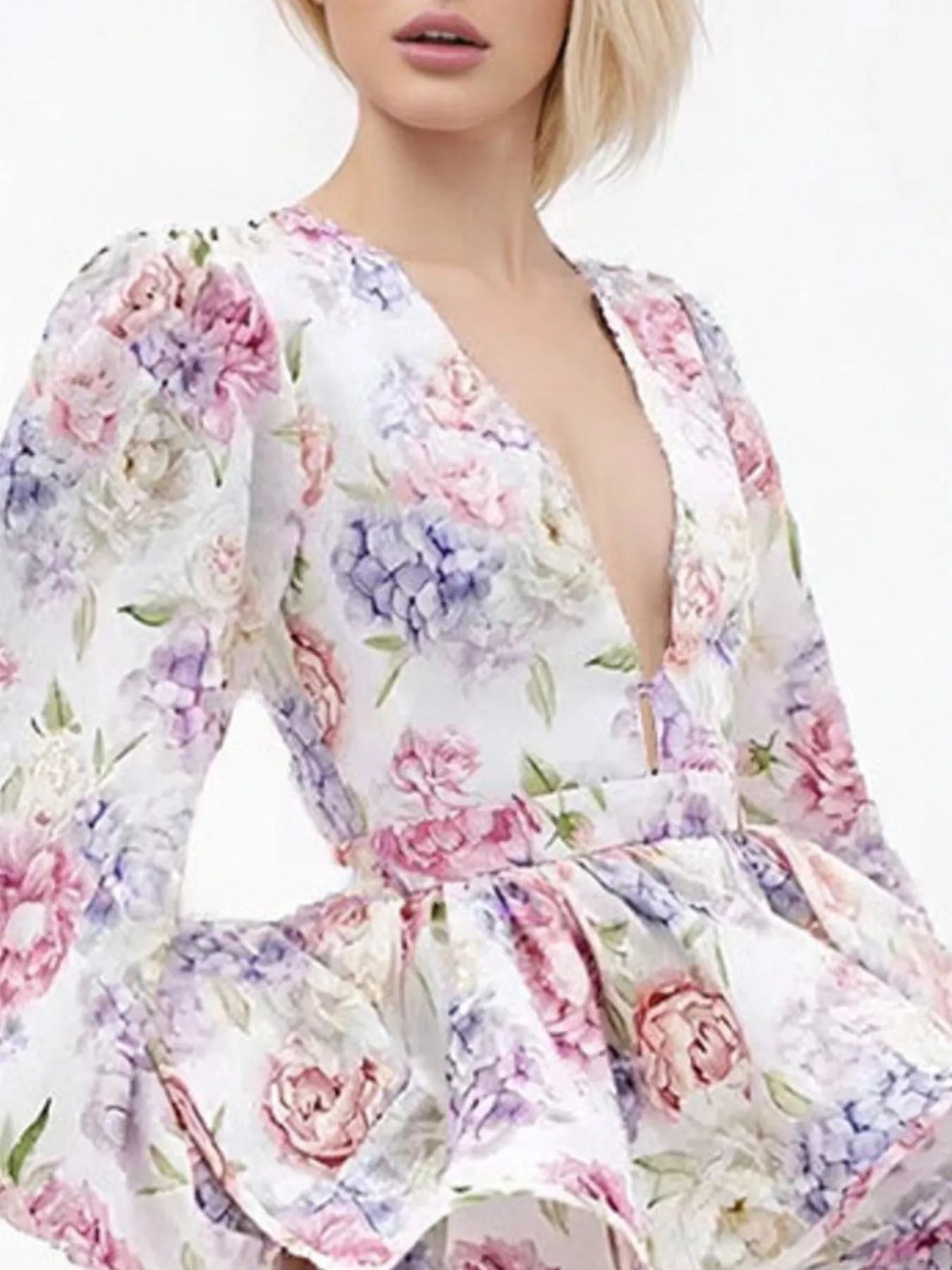 Floral Print Ruffle Layered Mini Dress