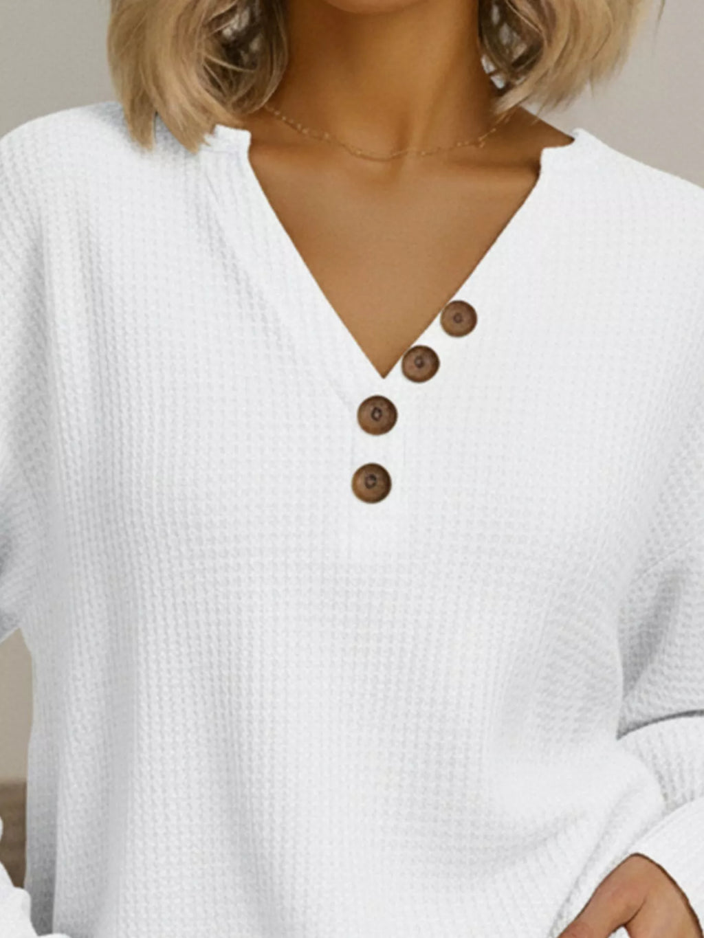 Full Size Waffle Knit V-Neck T-Shirt Plus Size