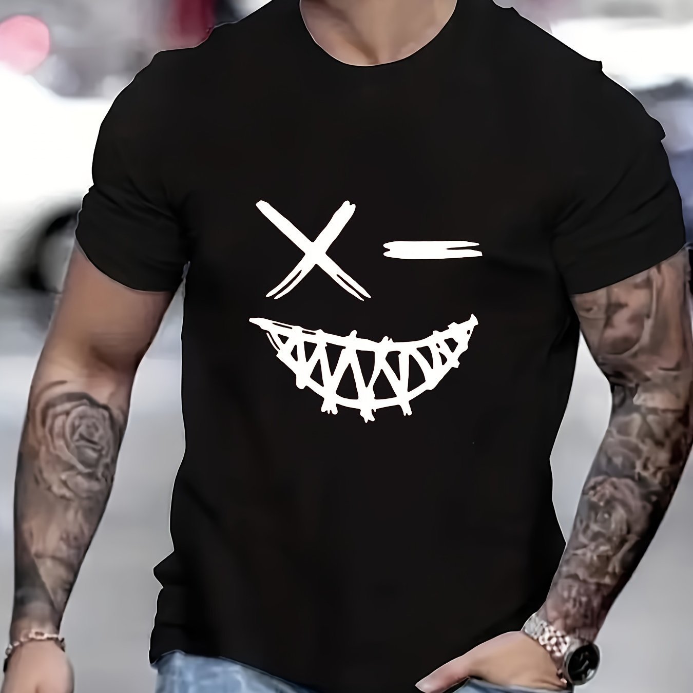 Evil Smile Face T-Shirt for Men – Trendy Summer Streetwear Tee