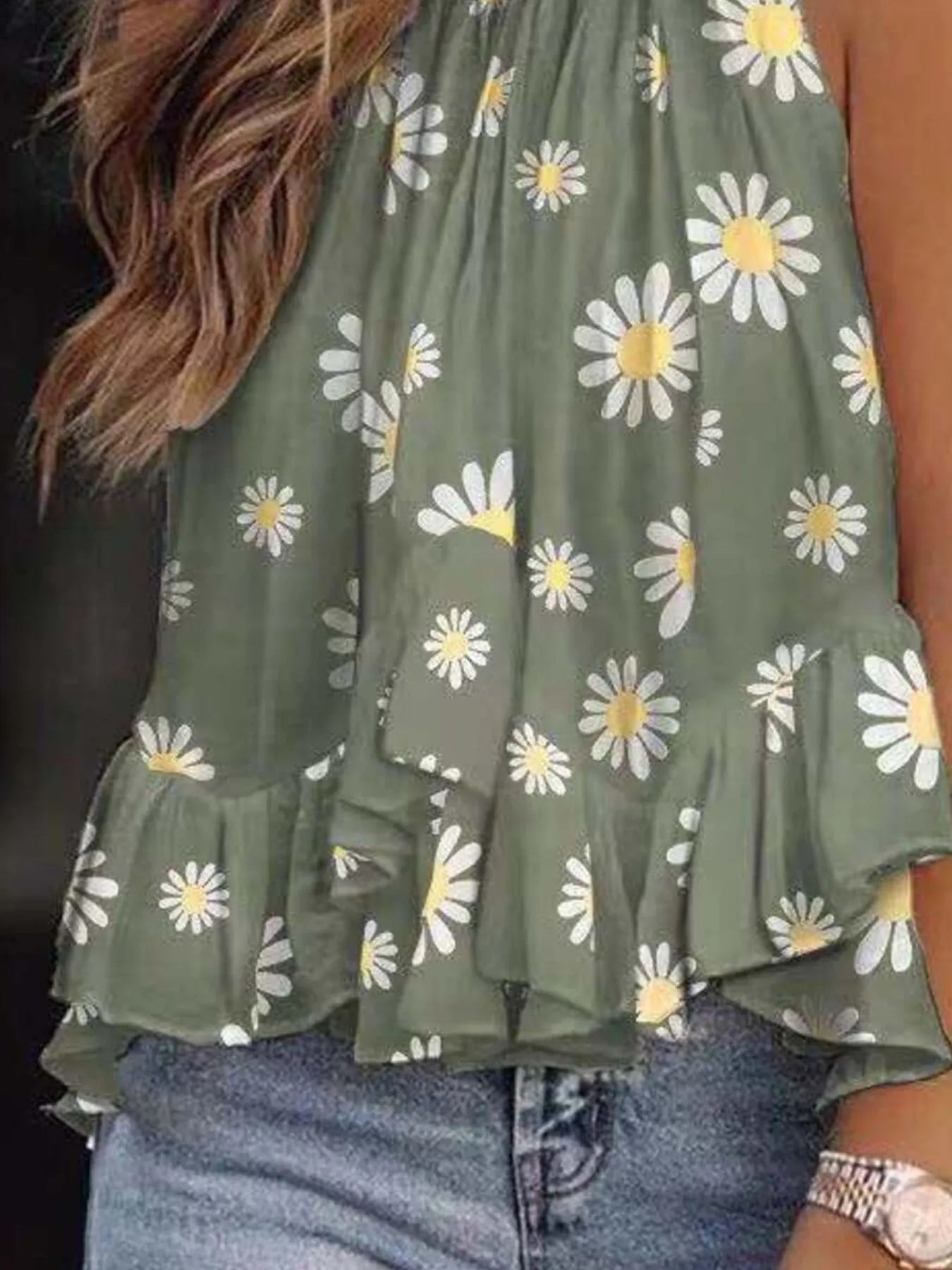Ruffled Printed Halter Neck Cami Top