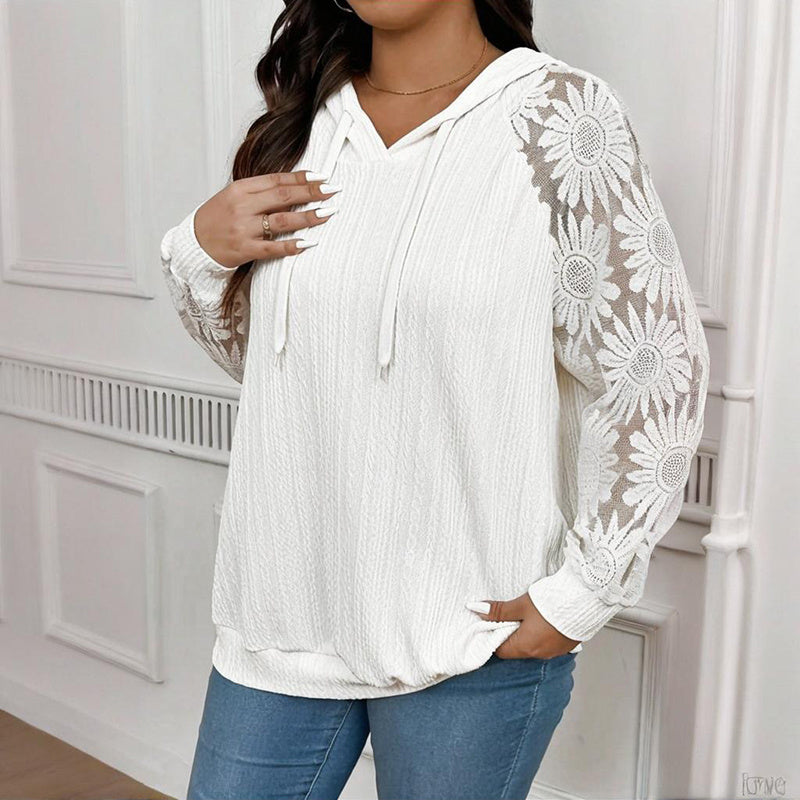 Women’s Plus Size Hoodie – Lace Long Sleeve Pullover Top