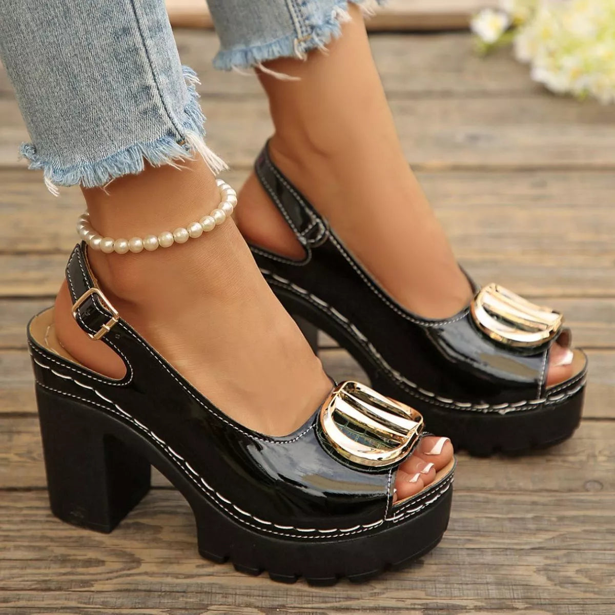 Open Toe Block Heels Sandals