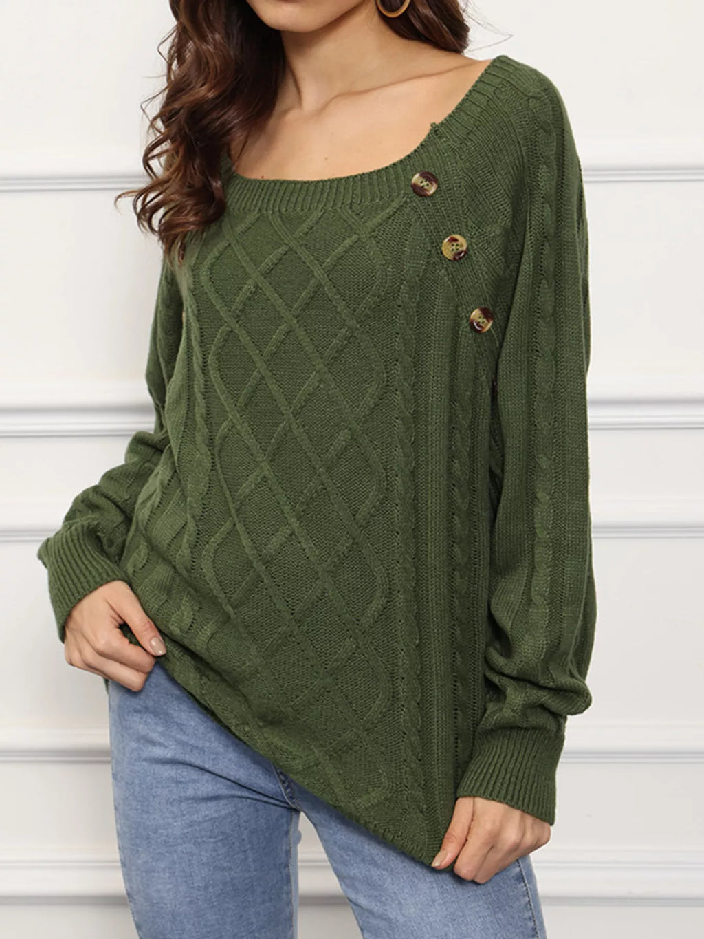 Cable Knit Boat Neck Sweater
