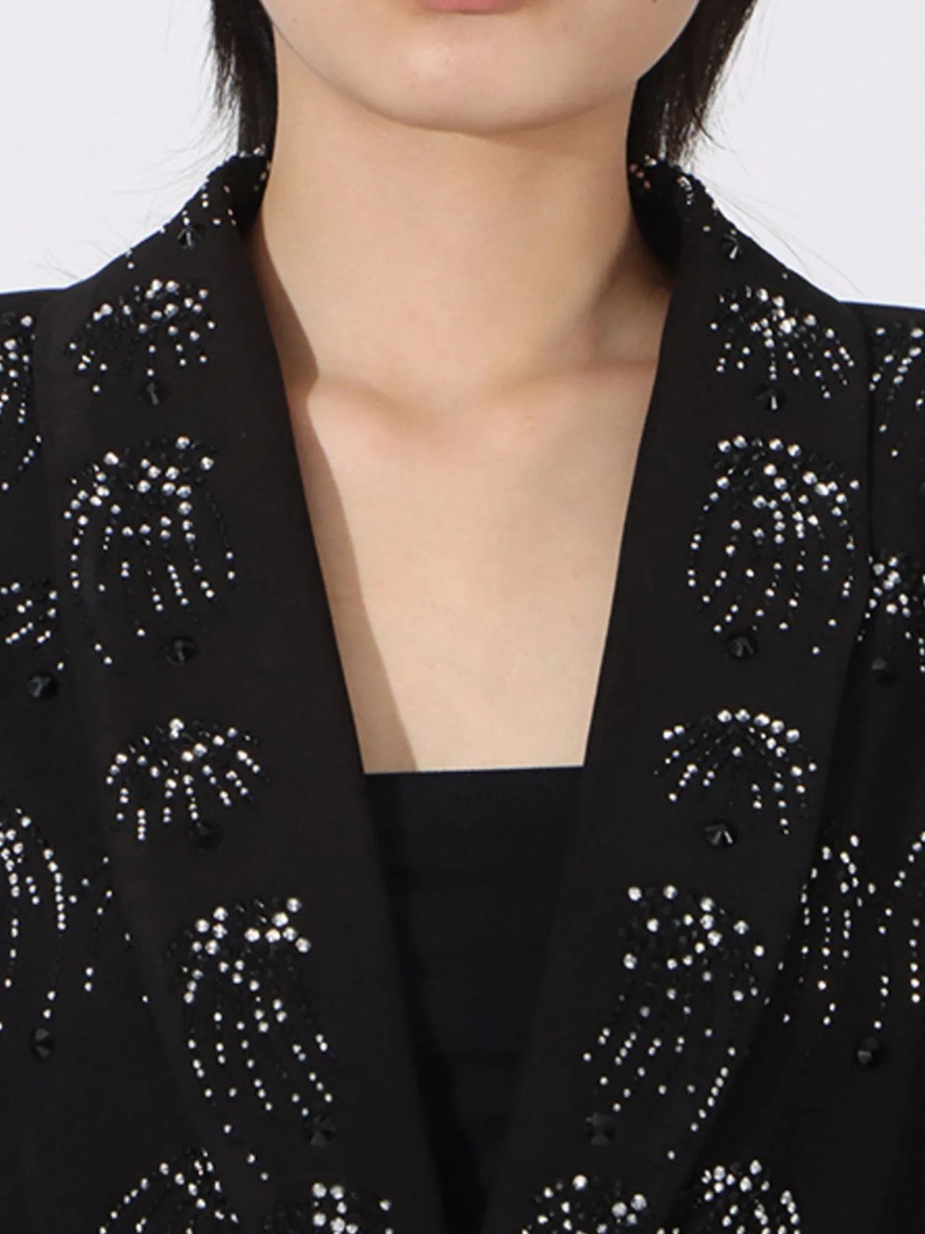 Rhinestone Button Down Long Sleeve Blazer