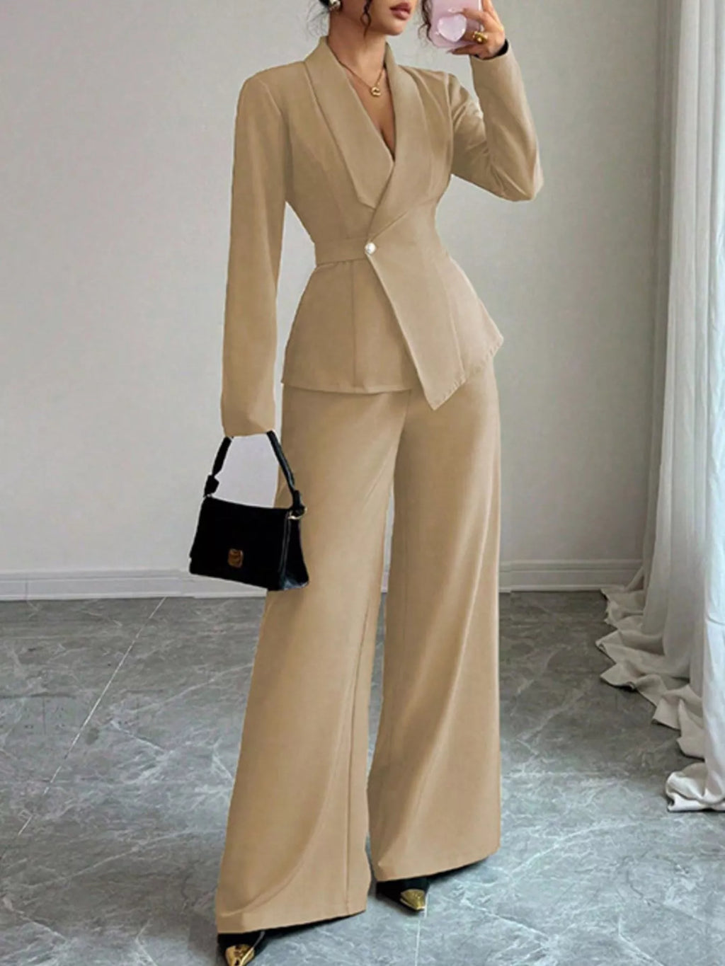 One Button Blazer and Pants Set
