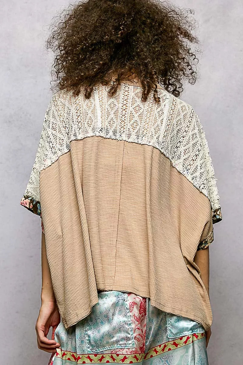 POL Floral Patchwork Lace Accent Blouse