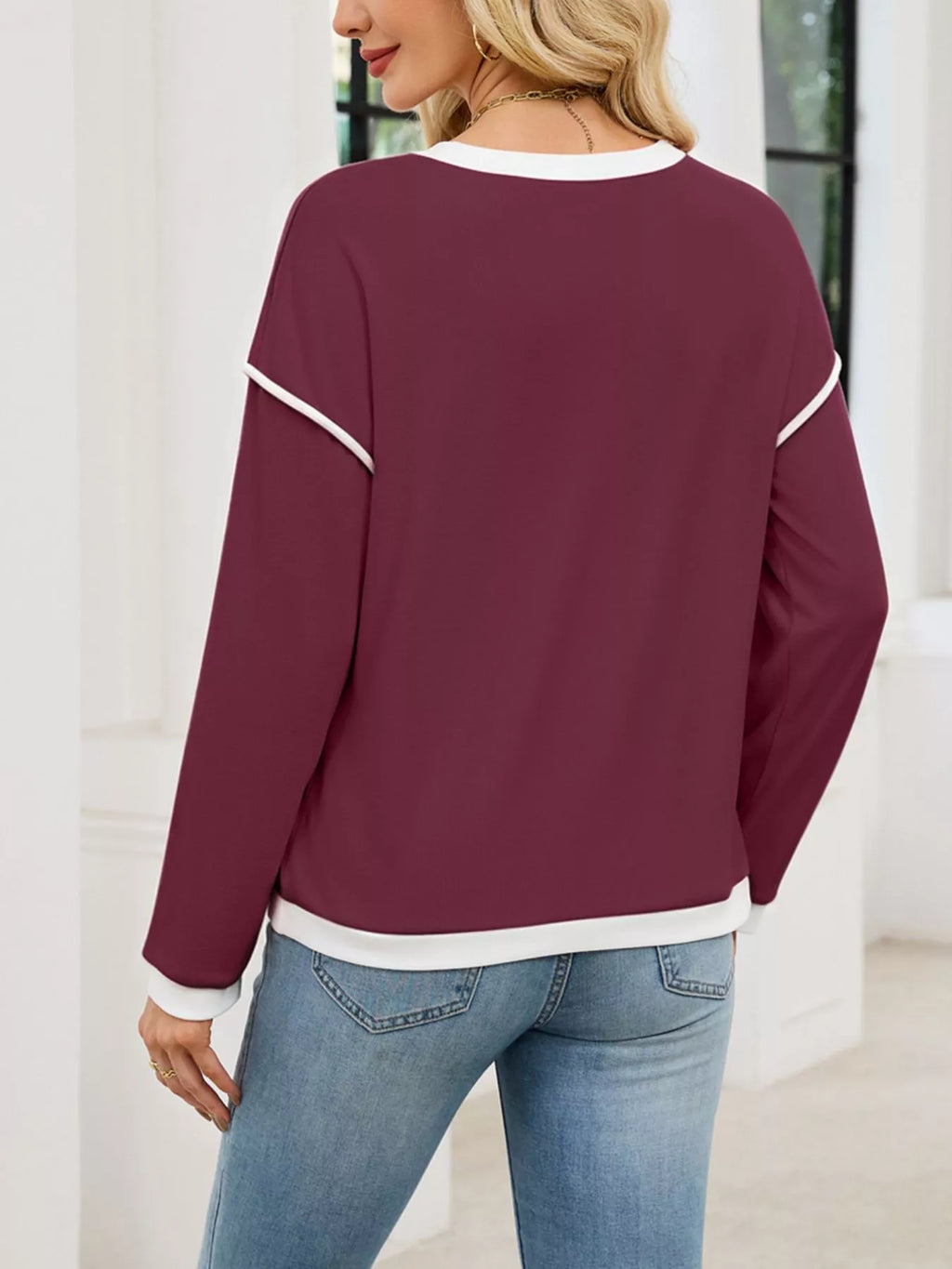 Contrast Trim Long Sleeve Sweatshirt