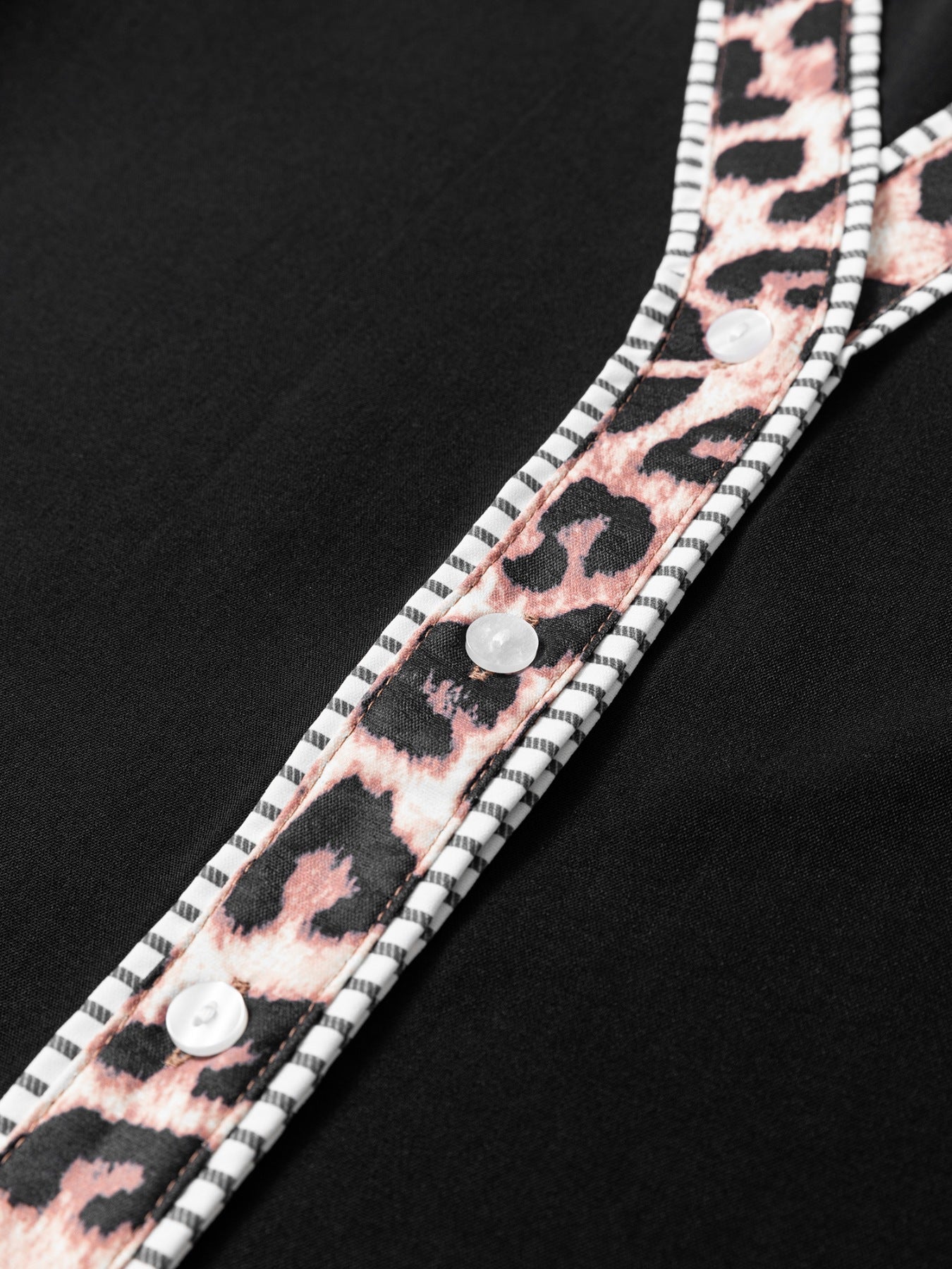 Leopard Trim Puff Sleeve Blouse