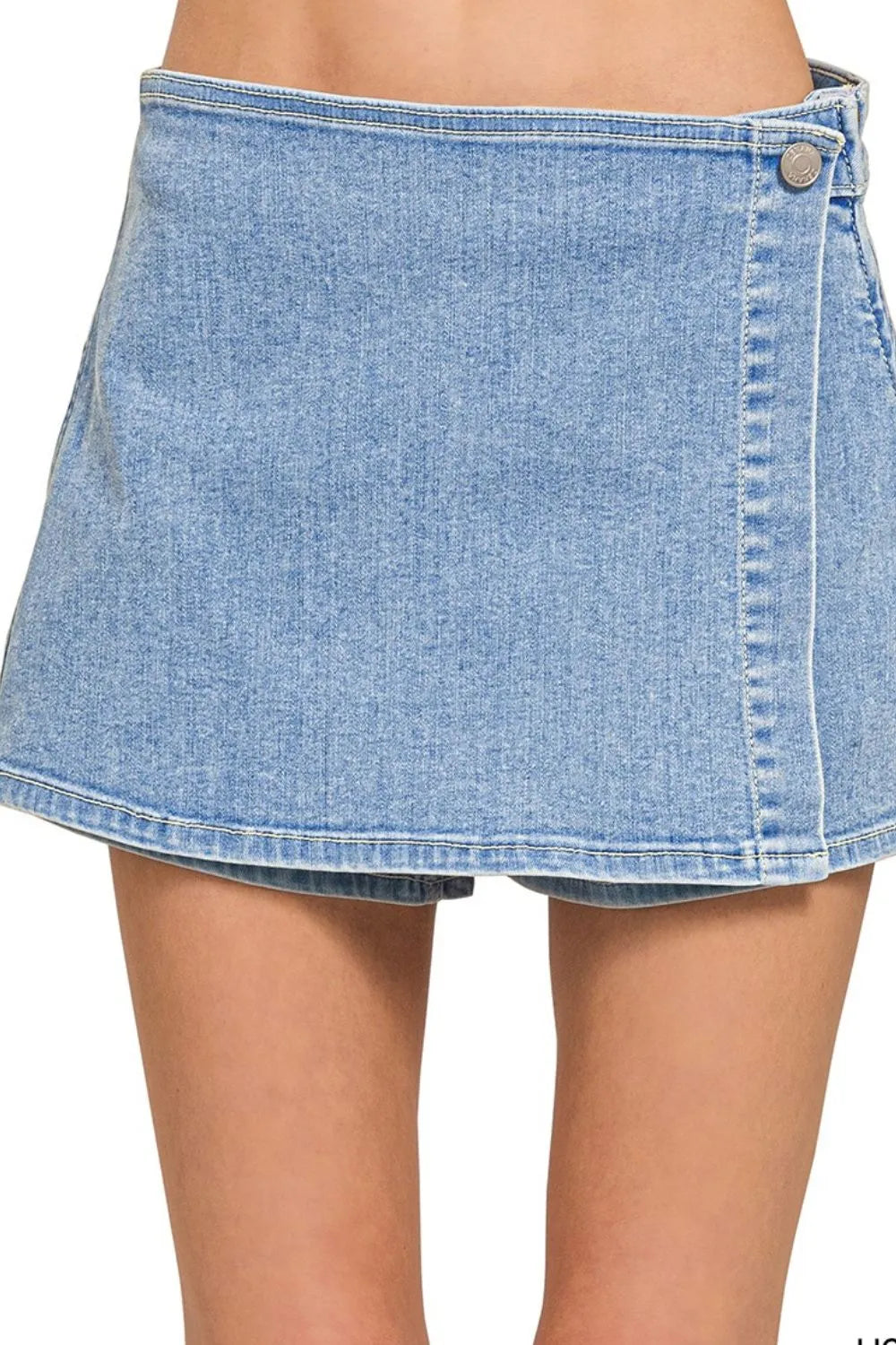 Zenana Wrap Front Skort Denim Shorts