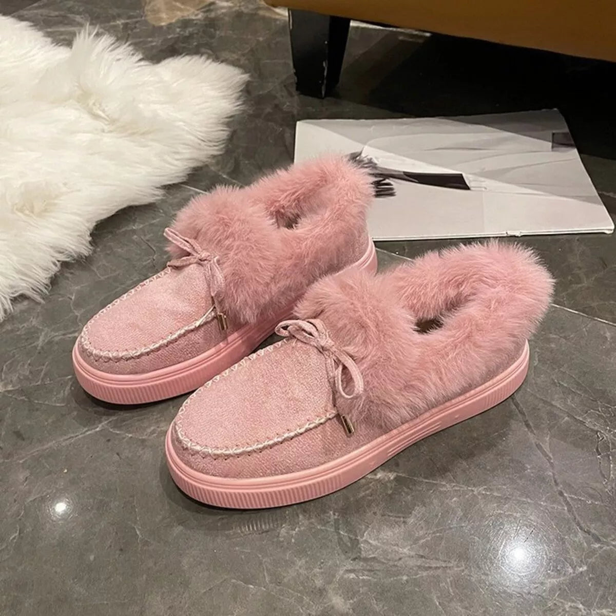 Fuzzy Round Toe Slip-Ons