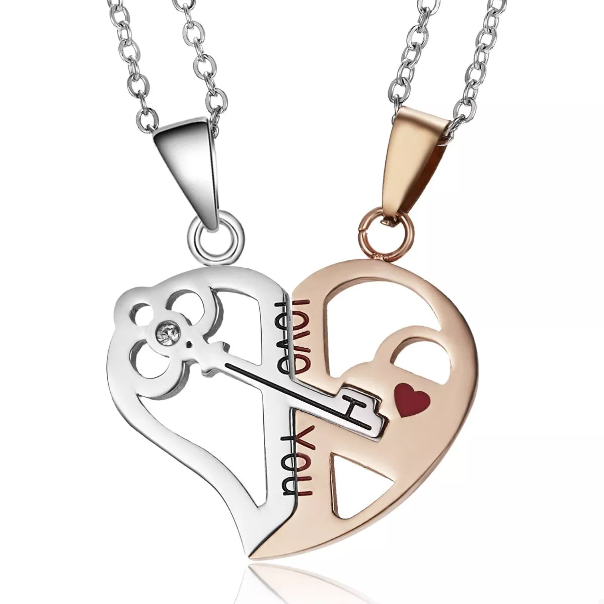 2 Piece Couple Heart Lock Key Necklace