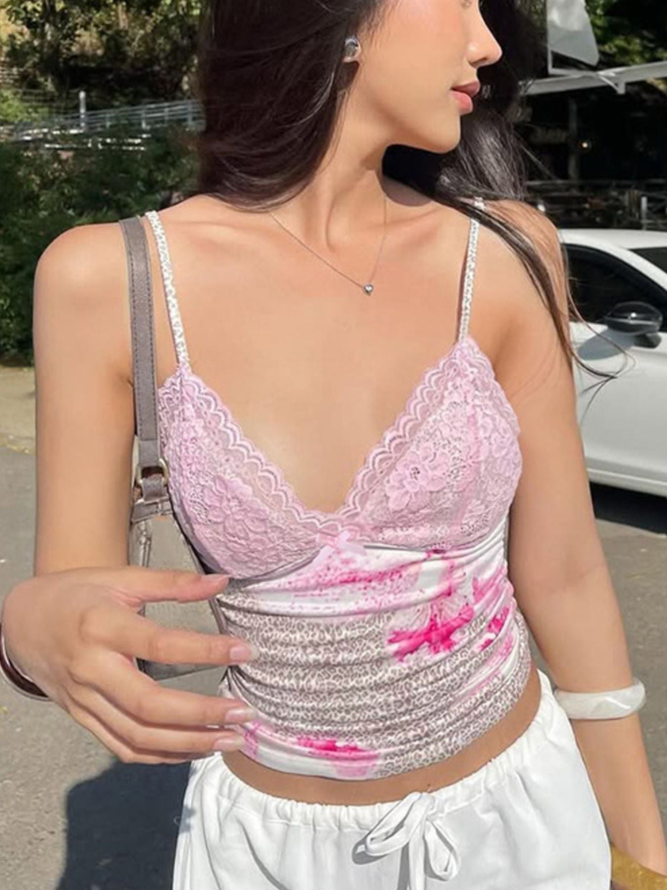 Lace Detail Leopard Cami