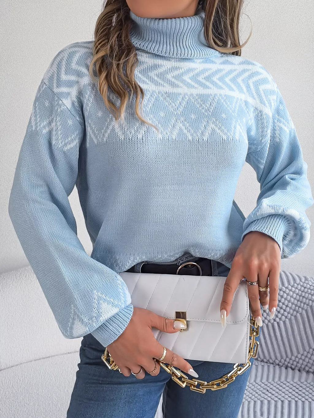 Turtleneck Dropped Shoulder Sweater