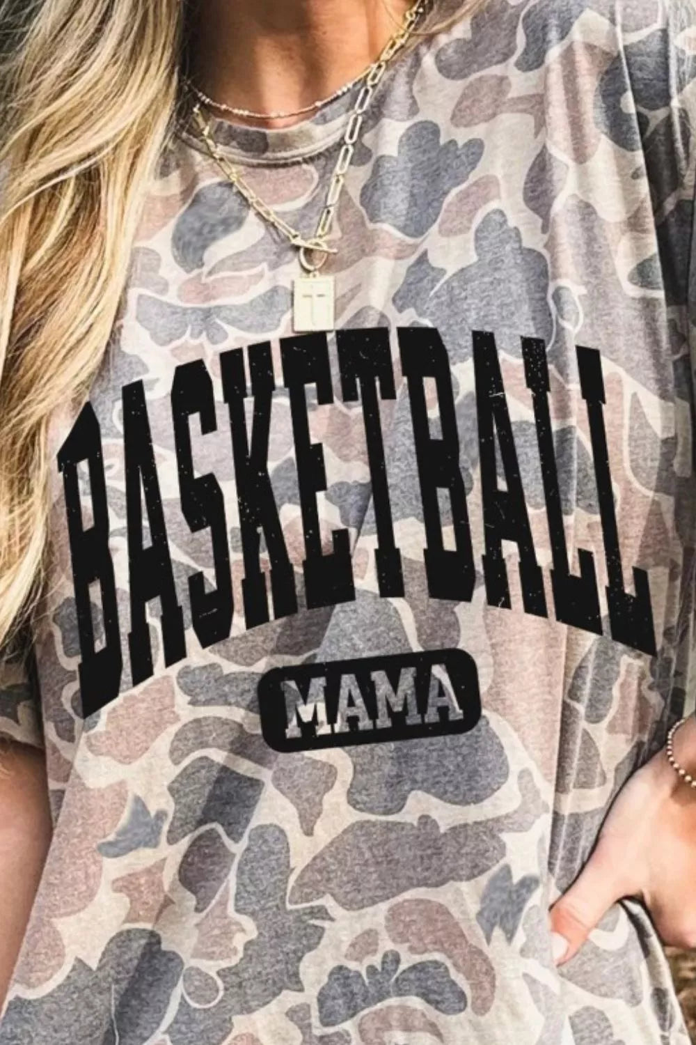 Basketball Mama Camo Print Relaxed Fit T-Shirt