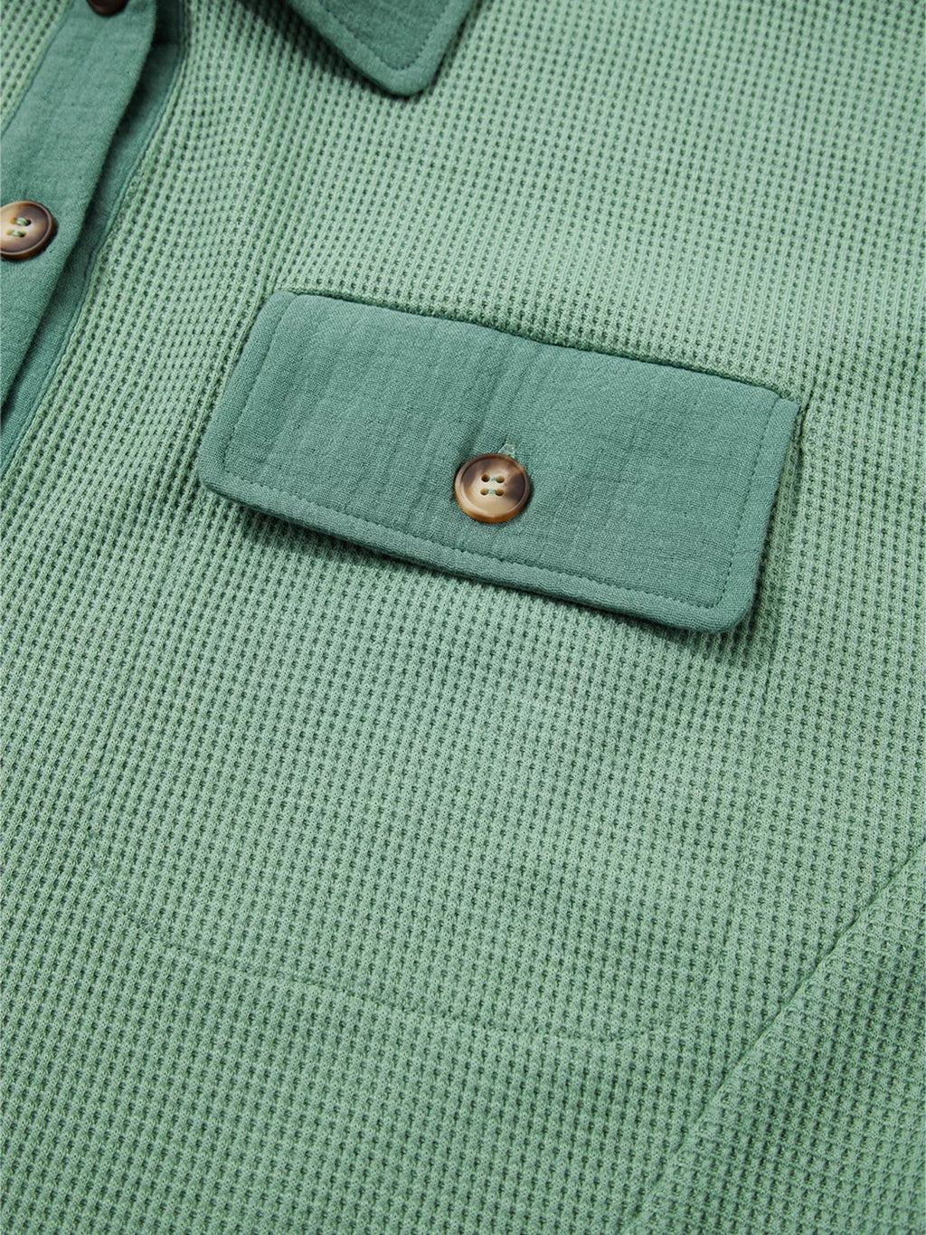 Waffle Knit Vintage Patchwork Button Up Loose Shirt