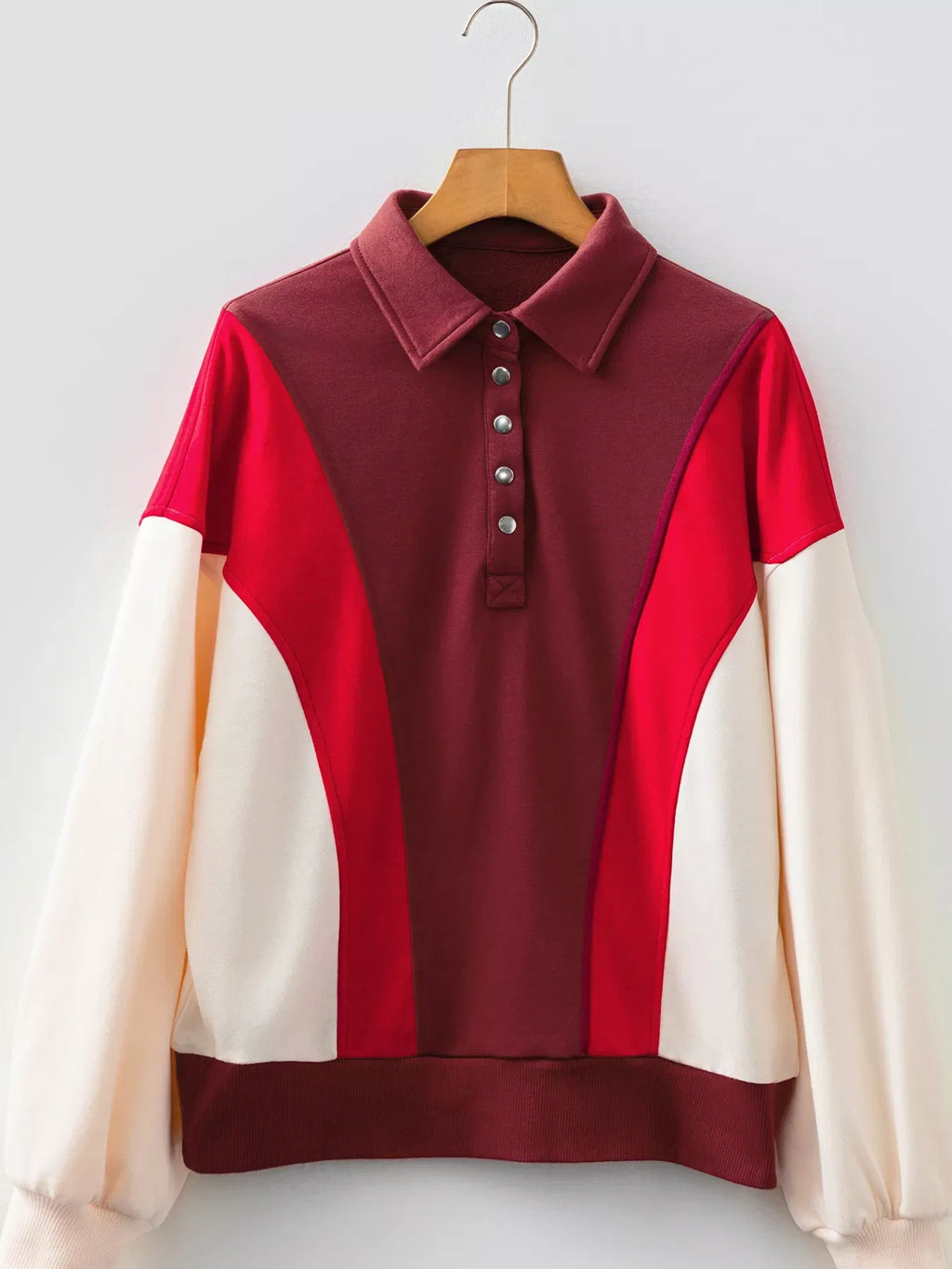 Color Block Patchwork Snap Button Oversize Hoodie
