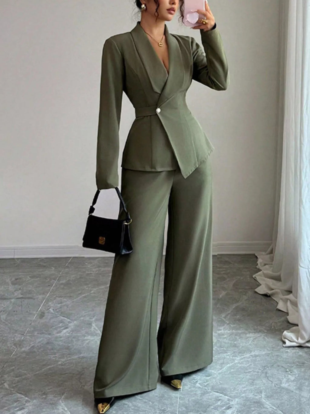 One Button Blazer and Pants Set